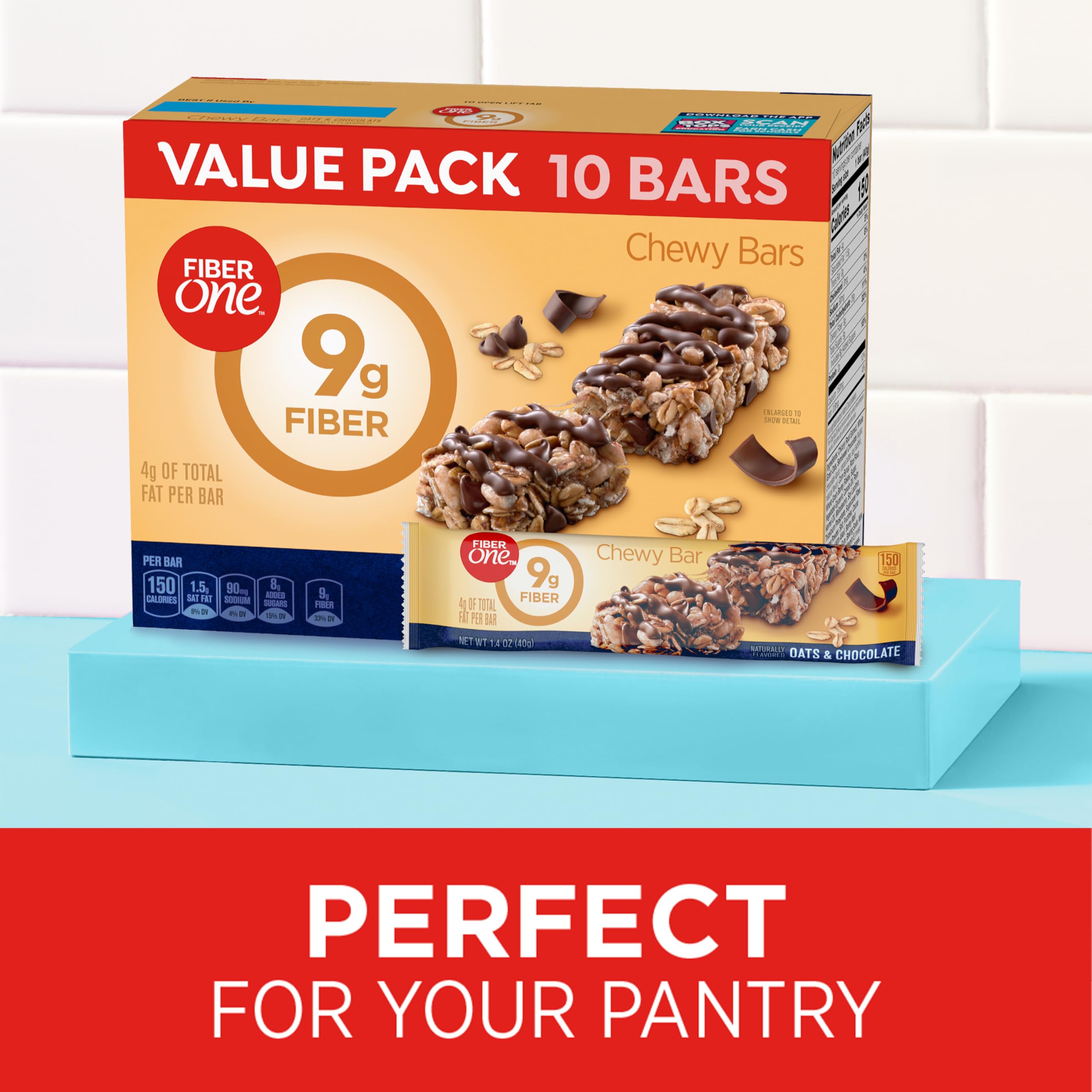 Fiber One Chewy Bars, Oats & Chocolate, Fiber Snacks, 14.1 oz, 10 ct