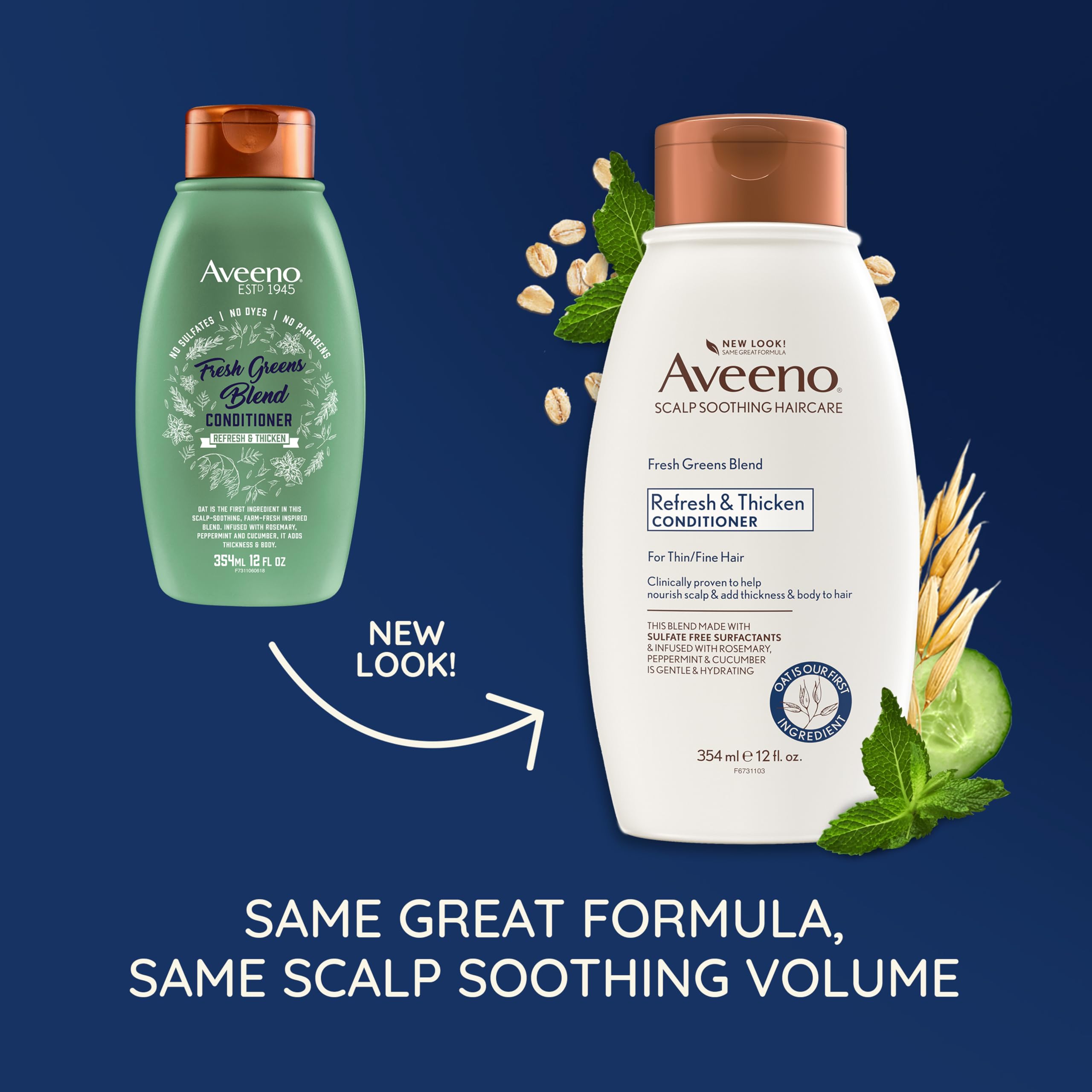 Aveeno, Fresh Greens Blend Sulfate-Free Conditioner with Rosemary, Peppermint & Cucumber to Thicken & Nourish, Clarifying & Volumizing for Thin or Fine Hair, Paraben-Free, 12oz