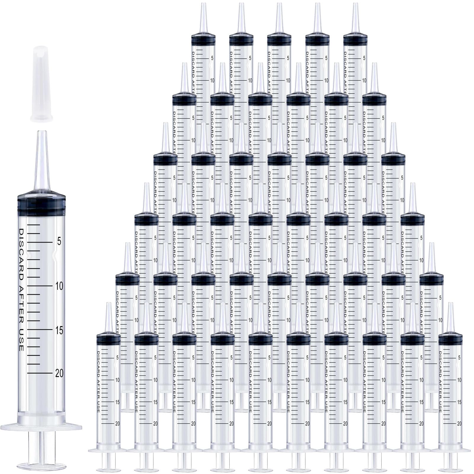 20ml Syringes Bulk 100 Pack Plastic Large Syringe with Tip Cap, Measuring Syringe, Oral Syringe for Scientific Labs, Feeding Pets, Measurement,Refilling, No Needle, Individually Sterilized Sealed