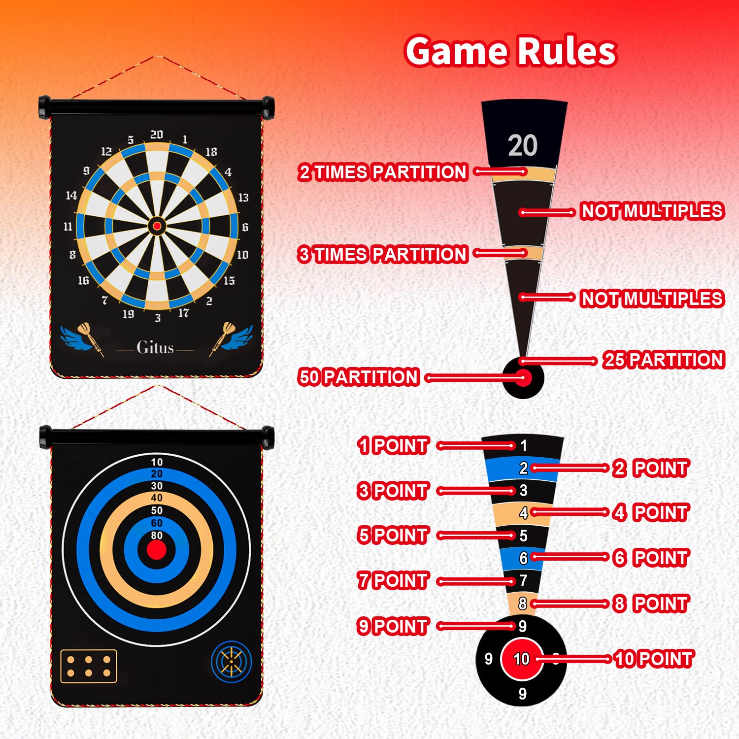 Gitus Magnetic Dart Board Indoor Outdoor Games for Kids with 12 Darts, Gifts for Teenage Boys Teen Boys Gift Ideas Gifts for Boys 8 9 10 11 12 13 14 Years Old Game Room Decor