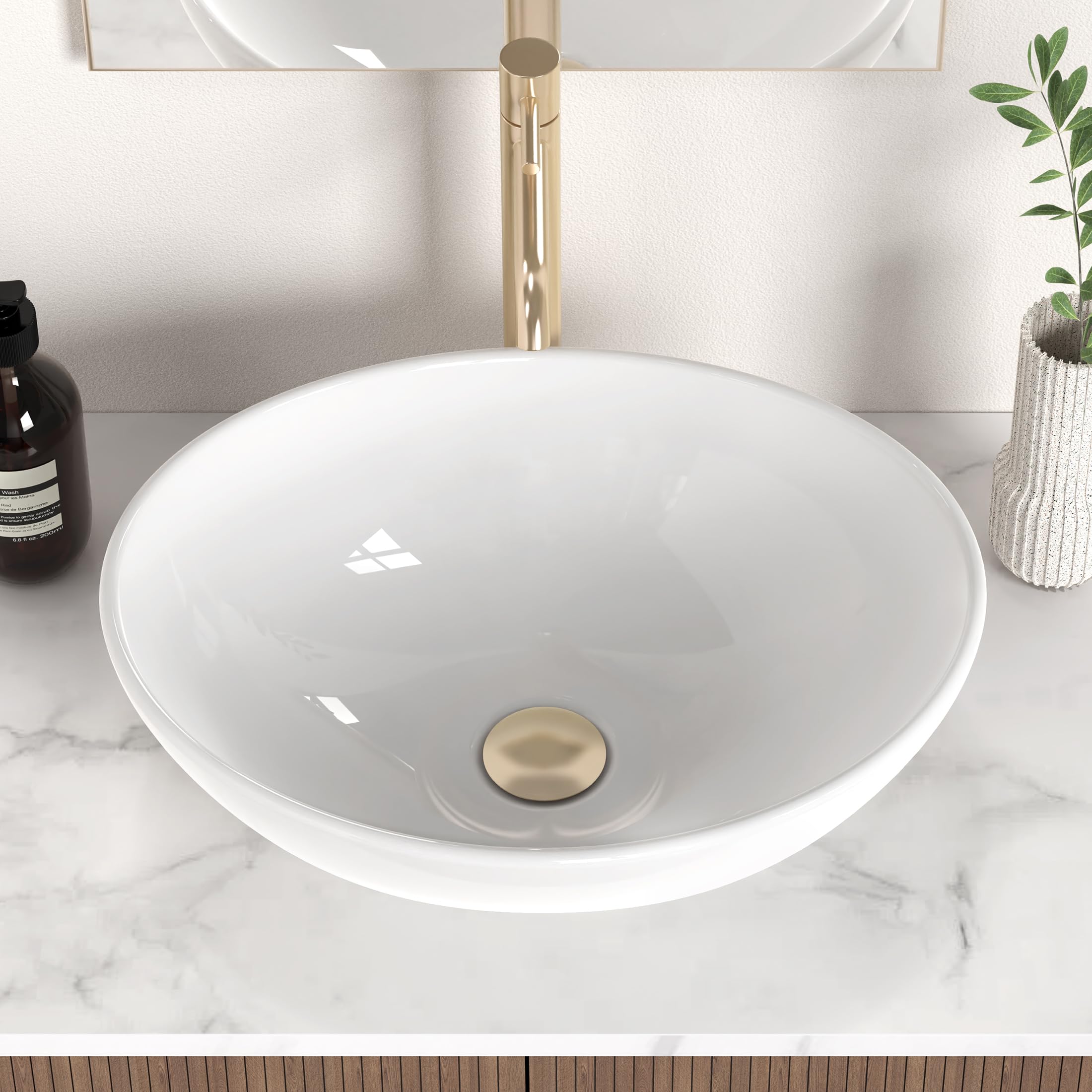 KES Bathroom Vessel Sink, Bowl Sink White Vessel Sink Oval Bathroom Sink 16" x 13" Countertop Modern Egg Shape Above Counter Bathroom Vanity Sink Bowl, BVS124