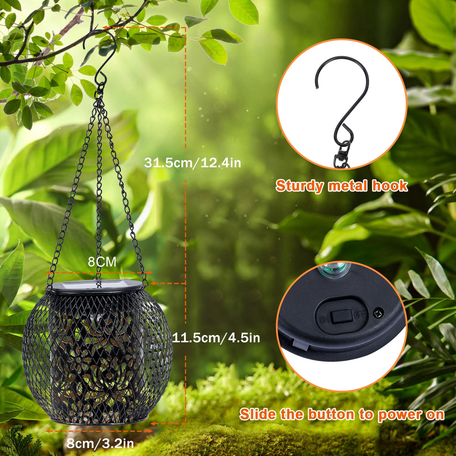 Mizmakp 2Pack Hanging Solar Lanterns Outdoor Waterproof, Upgraded Solar Lights Garden, IP65 Waterproof Metal Solar Lanterns with Pattern, Solar Garden Lights Outside for Patio Yard Porch Pathway Fence