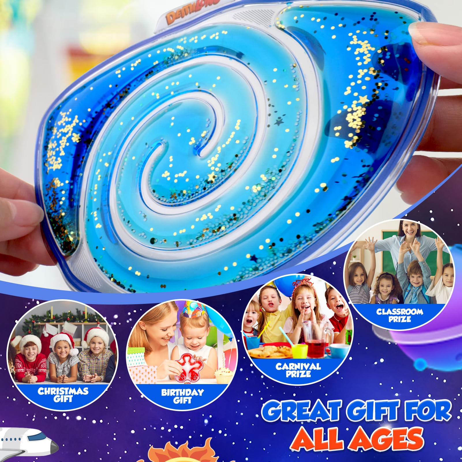Squishy Sensory Toys for Kids - 4 Pack Fidget Toy Sensory Maze for Autism - Stress Relief Toys for Calm Down - Squeeze Fidget Toy Filled Goo, Glitter, Prizes for Kids Classroom, Easter Basket for Kid