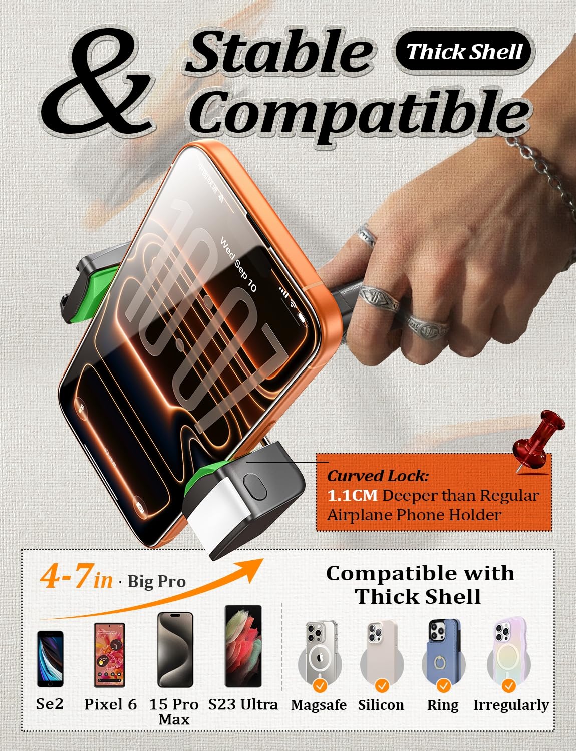 LISEN Best Airplane Tech Gadgets Tech Accessories Airplane Phone Holder (LED Light) Travel Essentials for Flying Gifts for Women Her Long Flight Travel Accessories for Women Men Selfie Photography