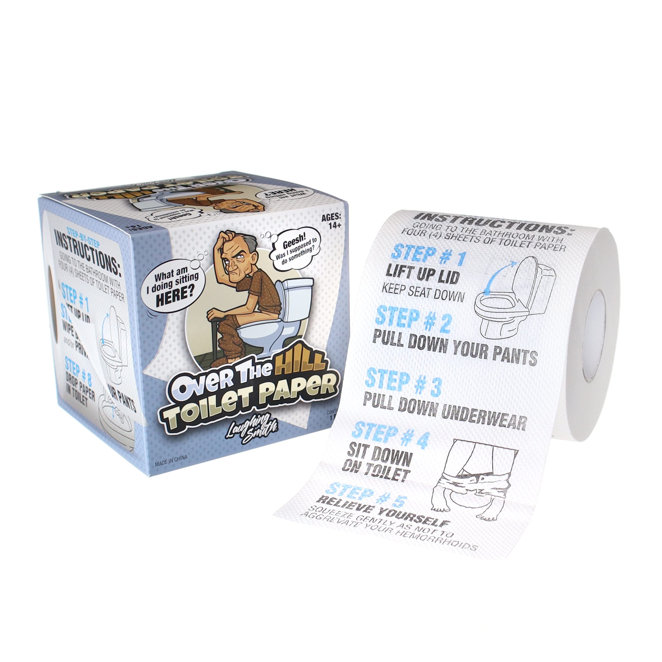 Over the Hill Toilet Paper - Funny Gag Gifts for Men & Old People - Birthday Party Supplies for 40th, 50th, 60th, 70th - Novelty Toilet Roll Joke Gifts for Him, Dad, Brother, Adults - Laughing Smith