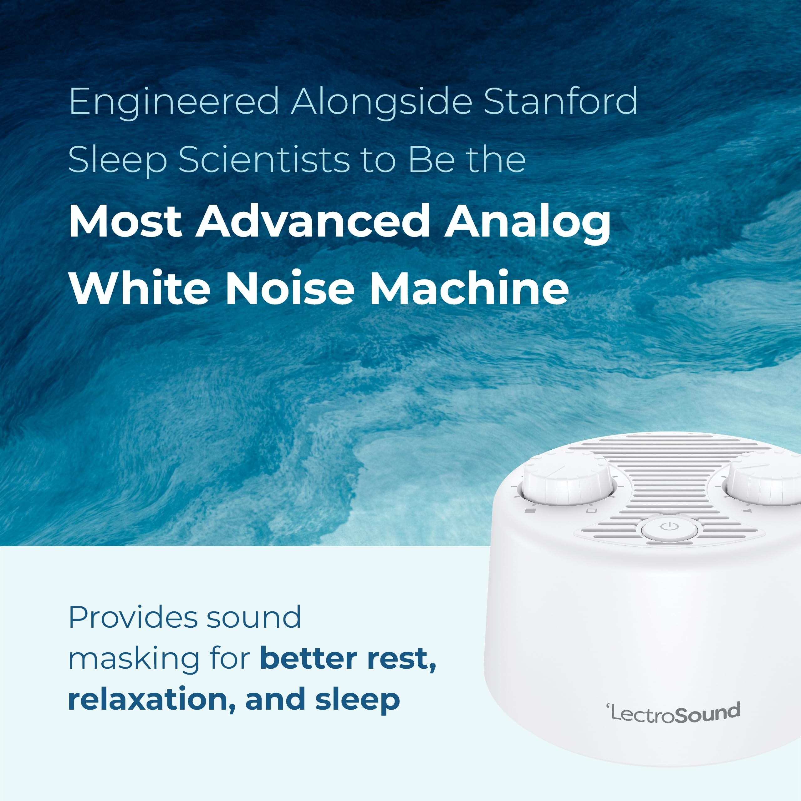 Adaptive Sound Technologies Lectro Sound 2 White Noise Machine - Simple Machine for Nursery or Bedroom - Non-Looping, Warm White Noise for Soothing Sleep - for All Ages - White