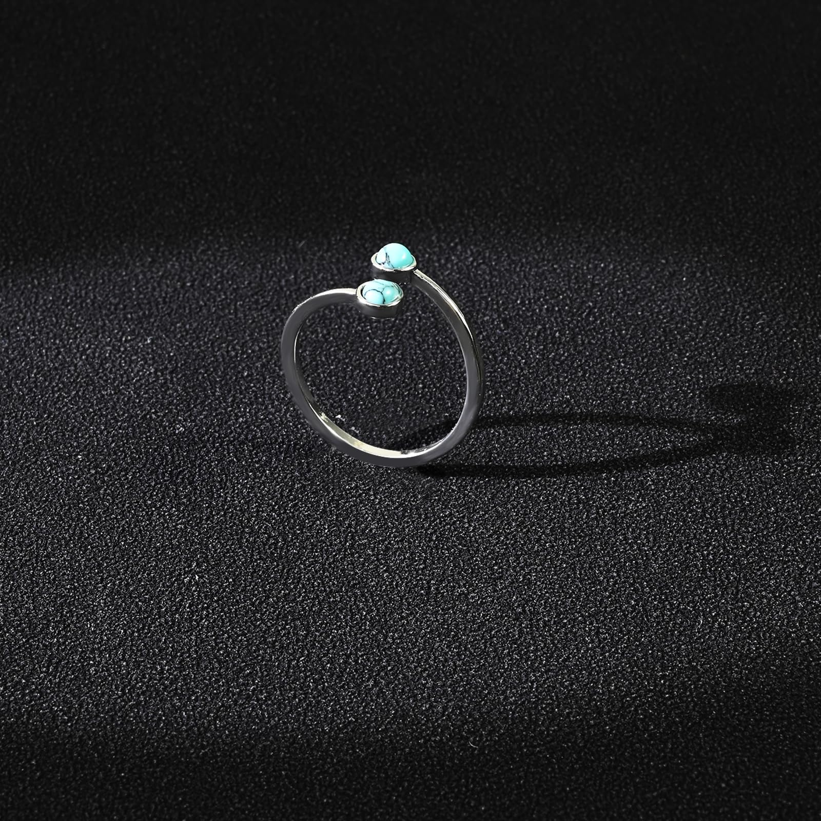 Silver Turquoise Open Ring Handmade Adjustable Statement Ring Turquoise Jewelry for Women Beautiful Double Turquoise Stone Ring for Gift