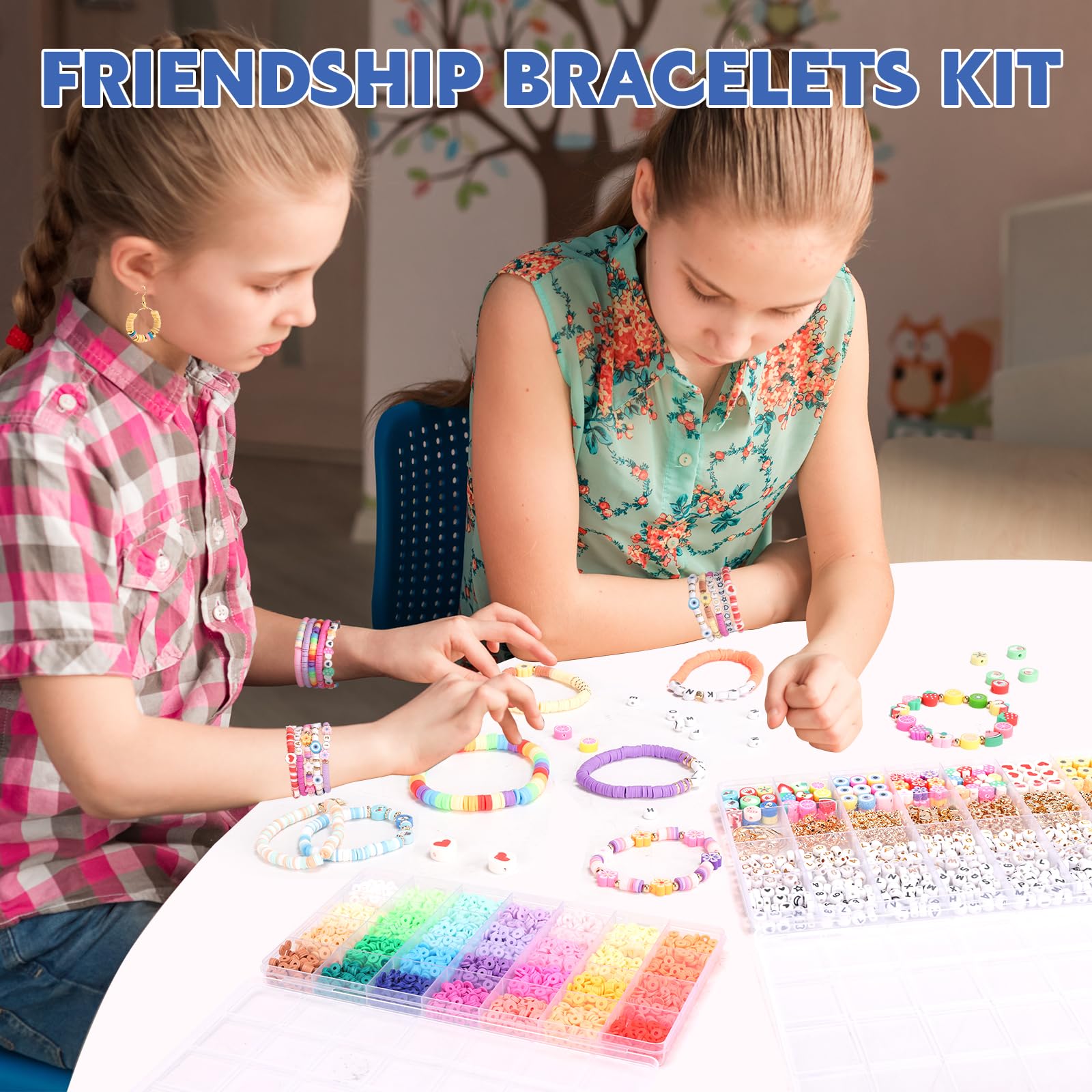 Friendship Bracelet Kit,4660 Clay Beads Bracelet Making Kit,Flat Preppy Beads for Jewelry Making,Polymer Heishi Beads with Charms Gifts for Teen Girls Crafts