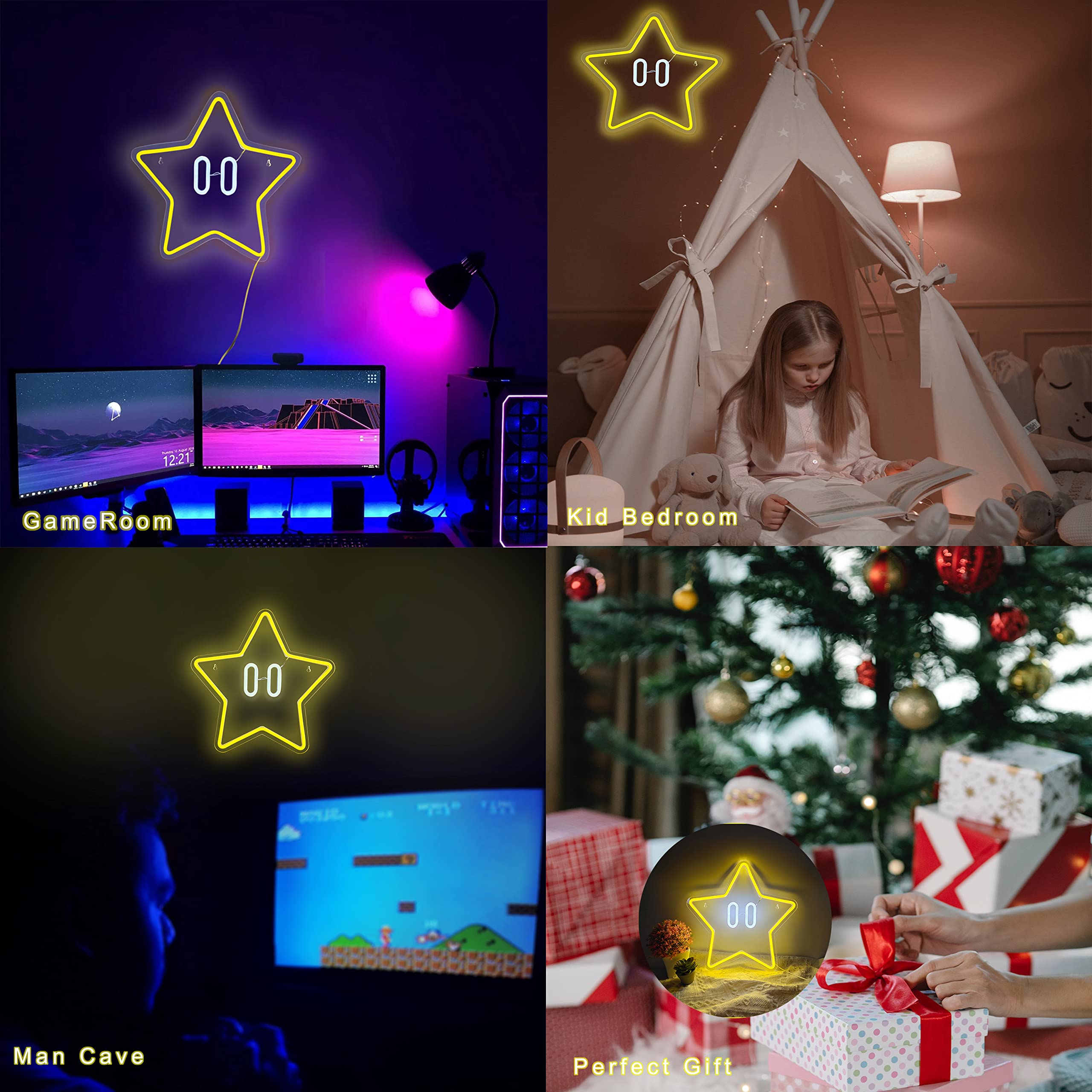 Star Neon Sign, Gaming Neon Sign for Game Room Decor, Man Cave, Kids Room,Super Star Gaming Wall Decor Gamer Gifts for Boys, Kids