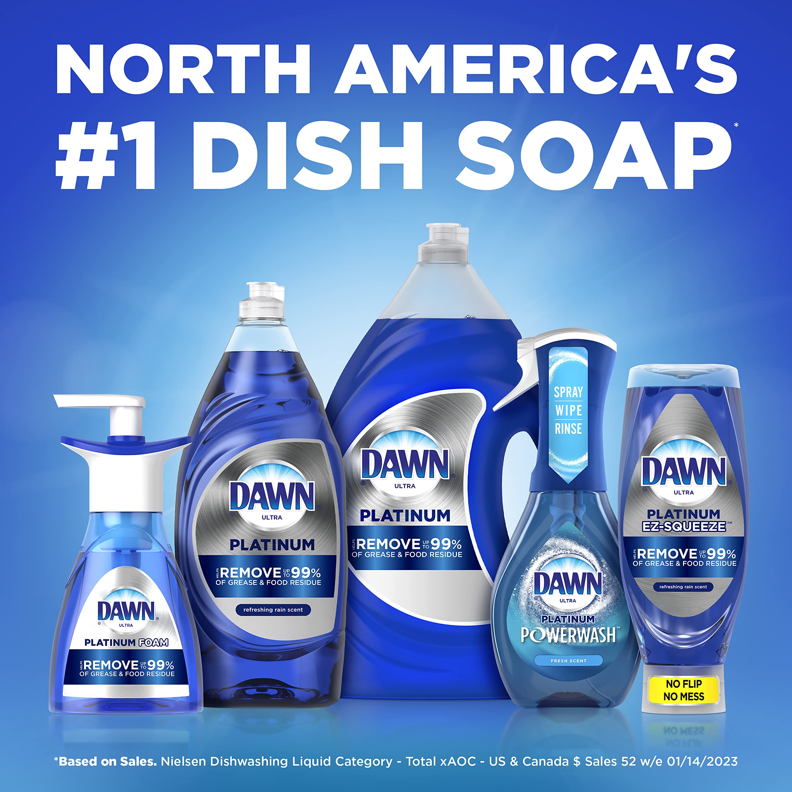Dawn Platinum Dish Soap Liquid, Dishwashing Liquid, Dish Detergent Liquid, Refreshing Rain Scent, 54.8 fl oz (Pack of 2)