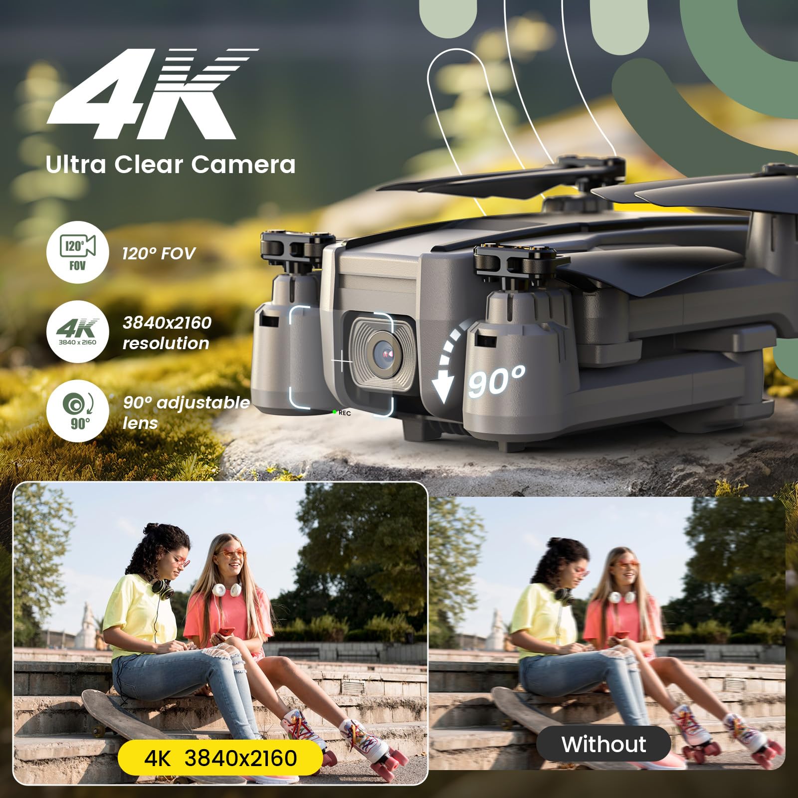 Holy Stone HS440D Drones with Camera for Adults 4K UHD Camera, Unger 249g with GPS Auto Return, Follow Me, Waypoints and Customized Carrying Case