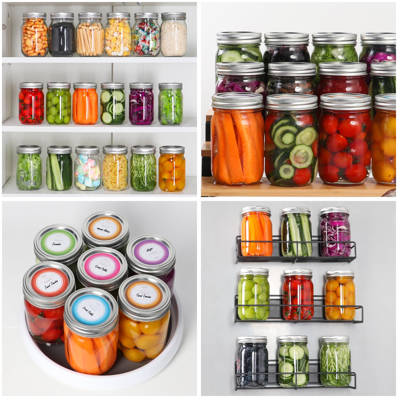 Glass Mason Jars with Lids and Bands 16 oz - 15 Pack Regular Mouth Canning Jars for Food Storage, Pickling, Meal Prep, Overnight Oats, Dry Food & DIY Crafts - Includes 24 Stickers & Brush