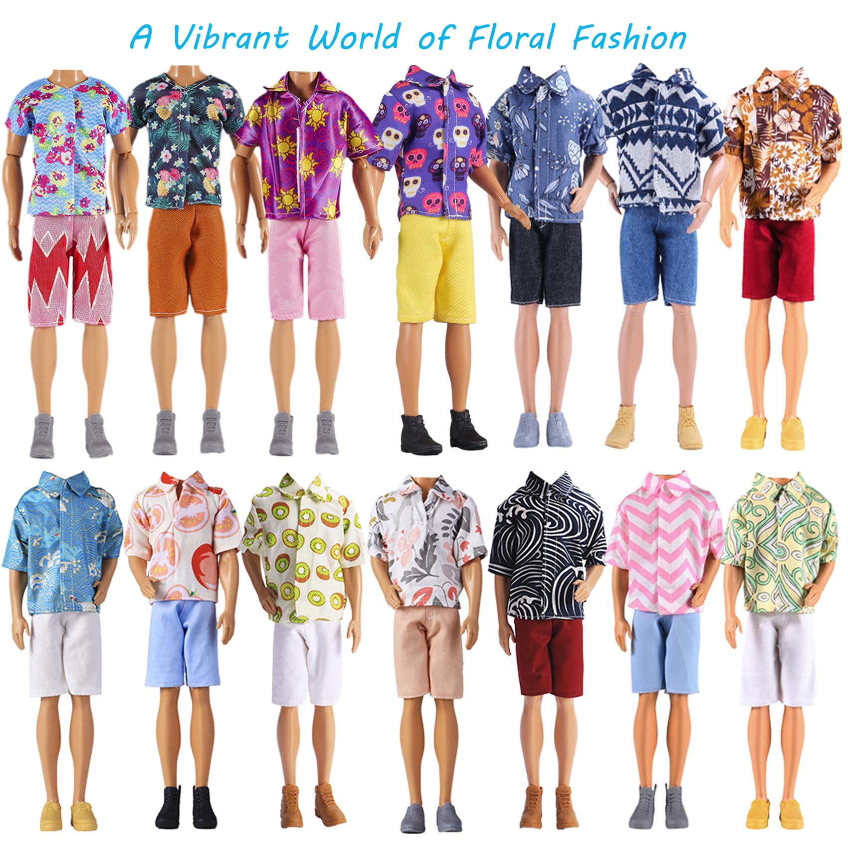 E-TING 10-Item Fantastic Pack = 5 Sets Fashion Casual Wear Clothes Outfit with 5 Pair Shoes for boy Doll Random Style (Leather Jacket + Casual Wear Clothes + Swimwear)
