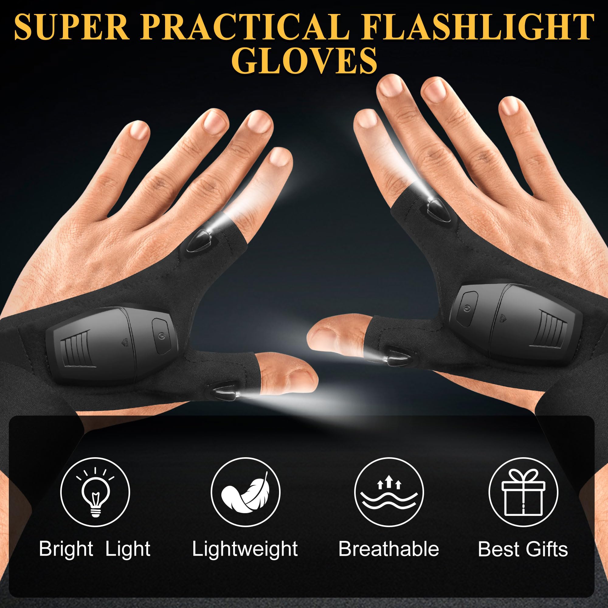 Vinstein Flashlight Gloves for Men,Led Flashlight Gloves Gadgets, Men’S Gifts for Dad, Boy Friend, Husband, Led Waterproof Flashlight Gloves for Camping, Fishing, Repairing