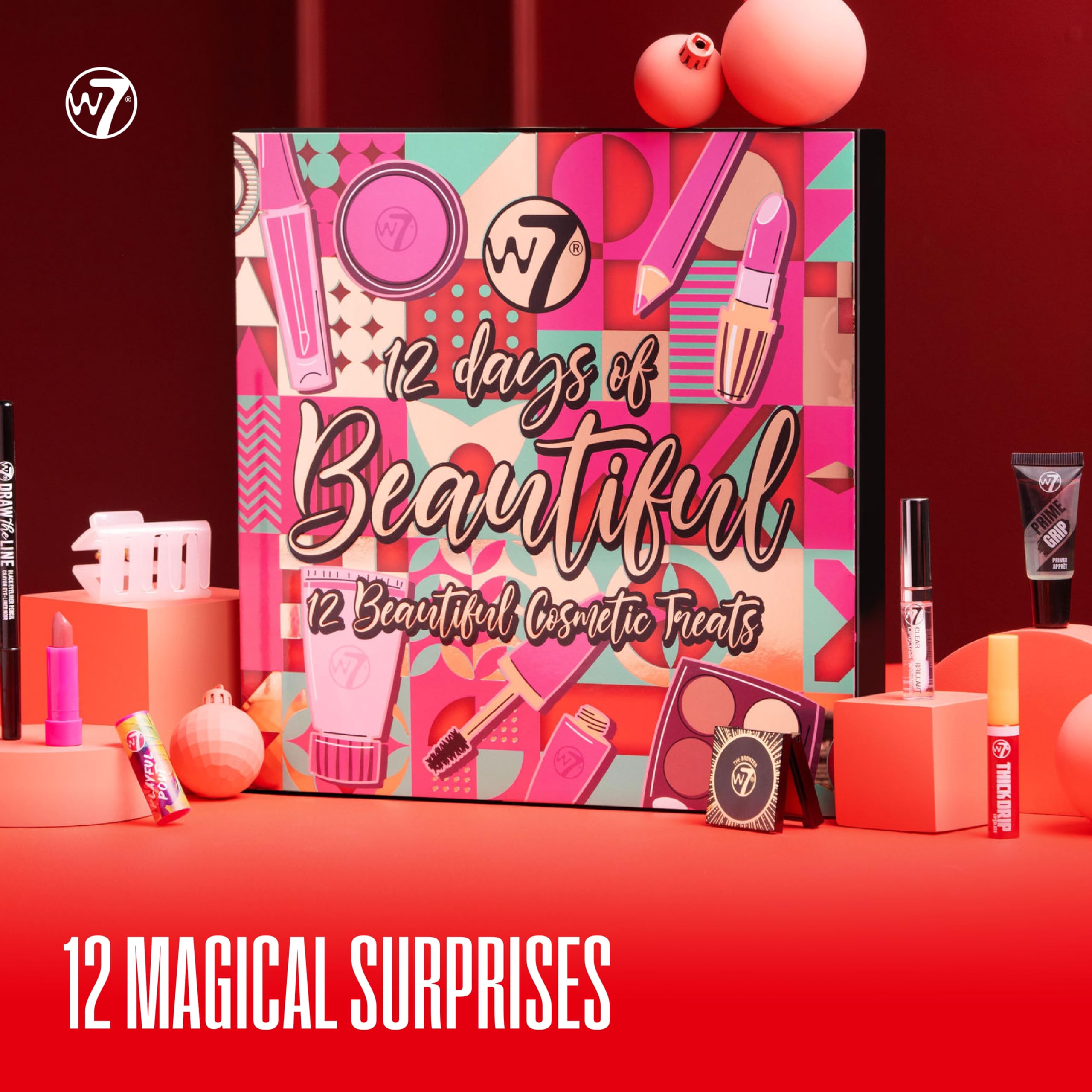 W7 12 Days of Beautiful Holiday Advent Calendar 2024-12 Individually Boxed Makeup & Cosmetic Surprises - Cruelty Free, Christmas Stocking Filler