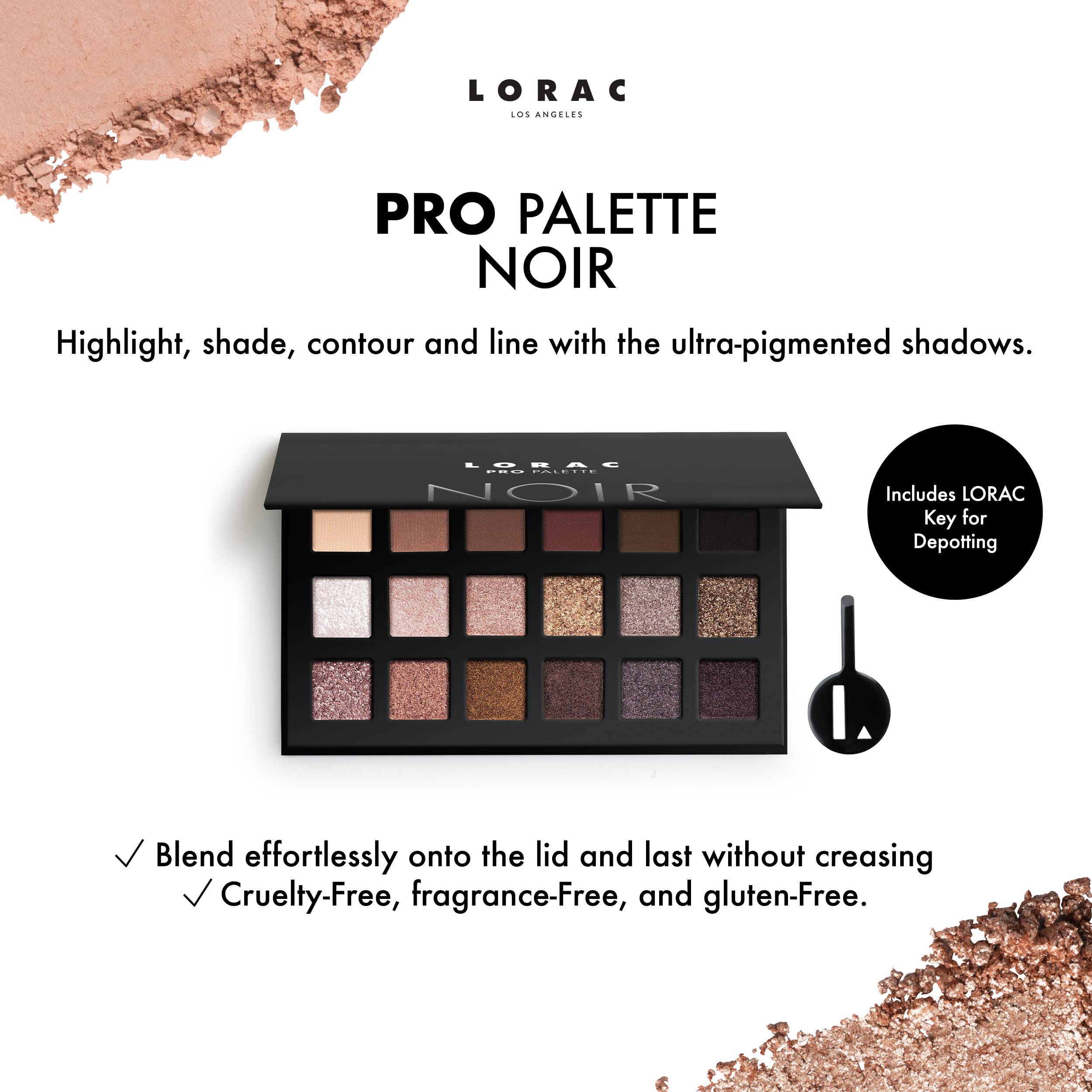 LORAC PRO Matte & Shimmer Eyeshadow Palette, Noir | Glitter | Mirror Compact | Cruelty Free, Gluten Free, Vegan