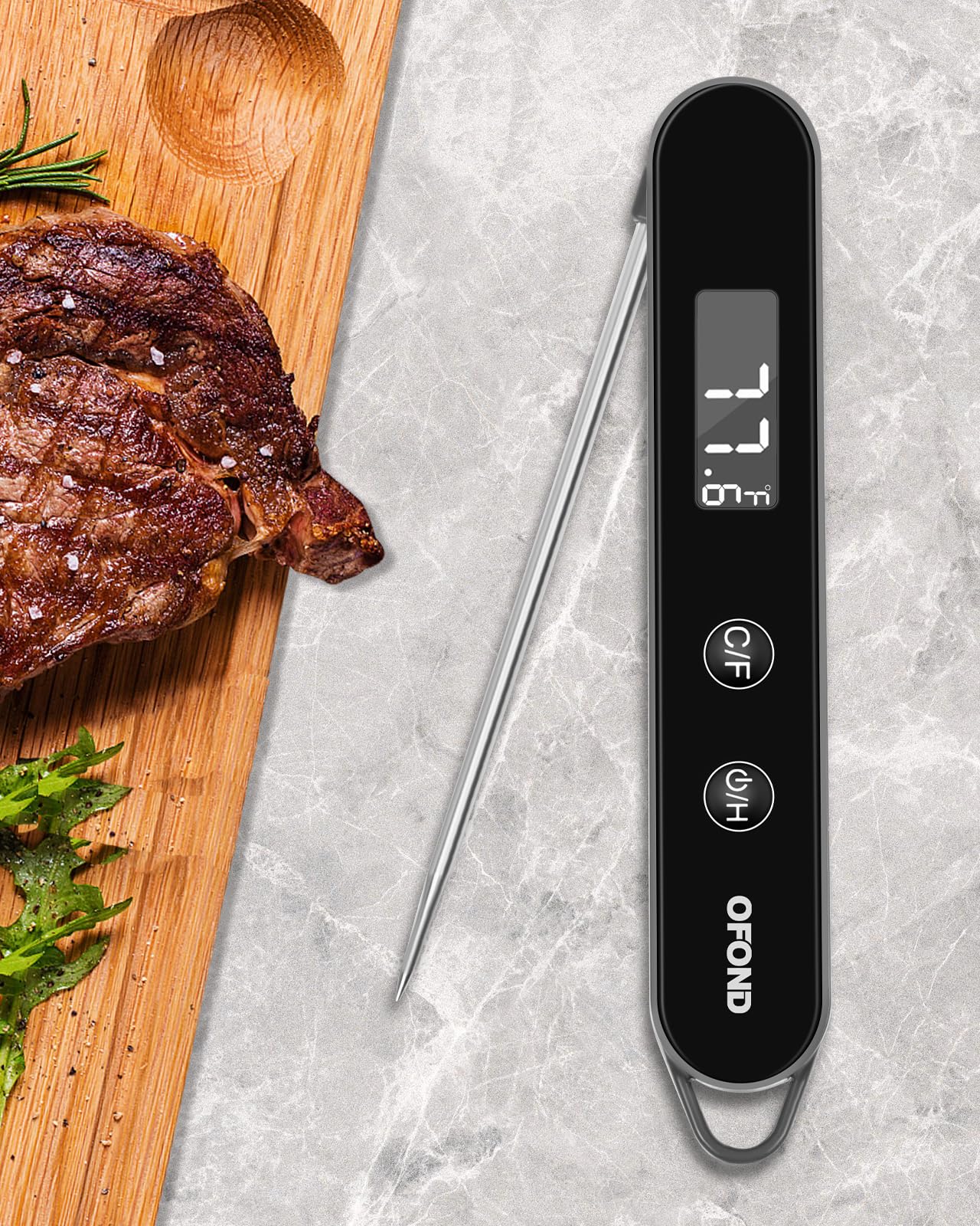 Digital Meat Thermometer for Grilling and Cooking,OFOND Instant Read Food Thermometer with AAA Battery,Backlight LCD,Folding Accurate Probe for Kitchen Outdoor BBQ,Store by Magnet and Hook