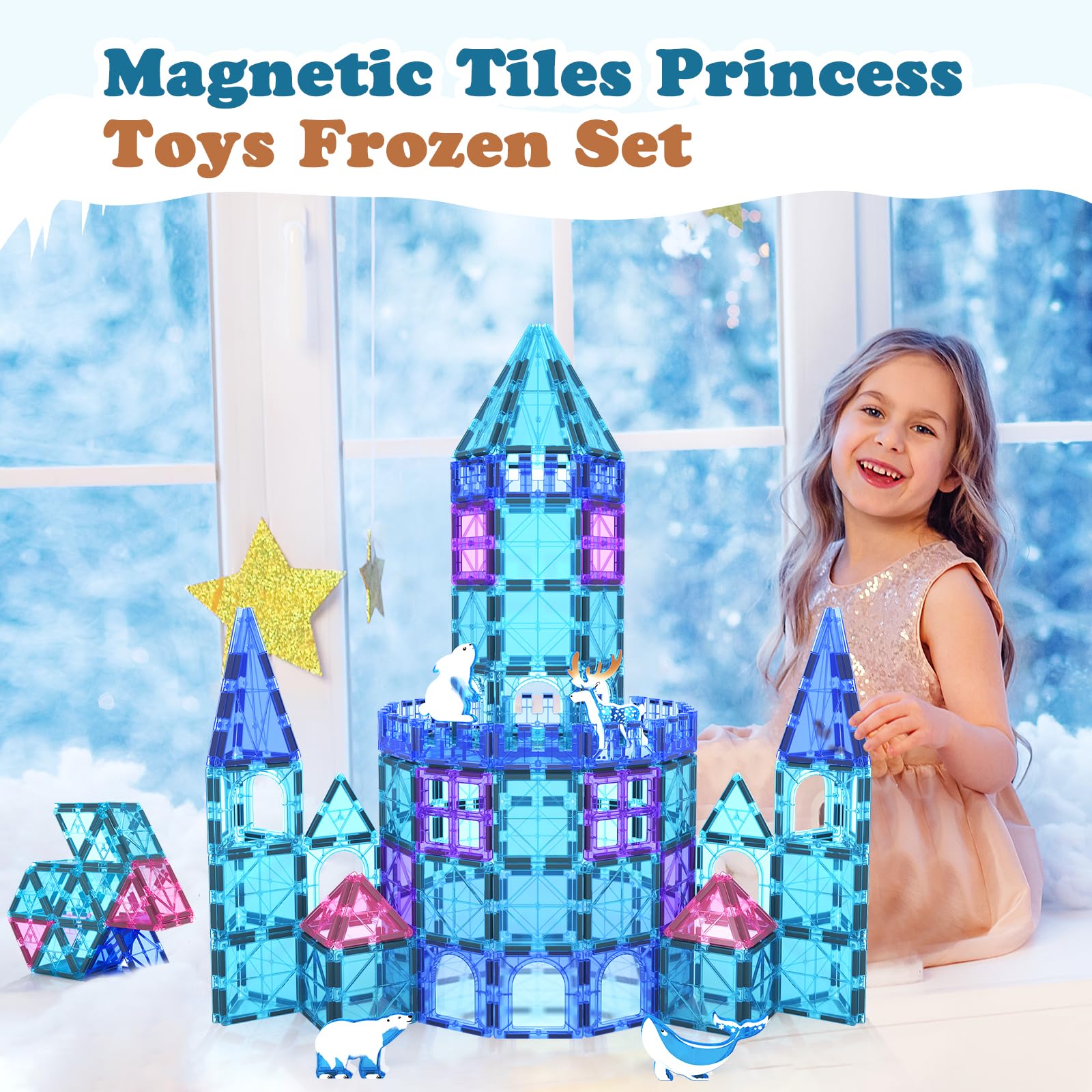 Magnetic Tiles Frozen Toys Arctic Animal Magnet Tiles Toddler Toys for Girls Ages 3-5 4-7 6-8 Pretend Play Magnetic Toys Building Blocks Kids Toys Gifts for 3+ Year Old STEM Learning and Fun