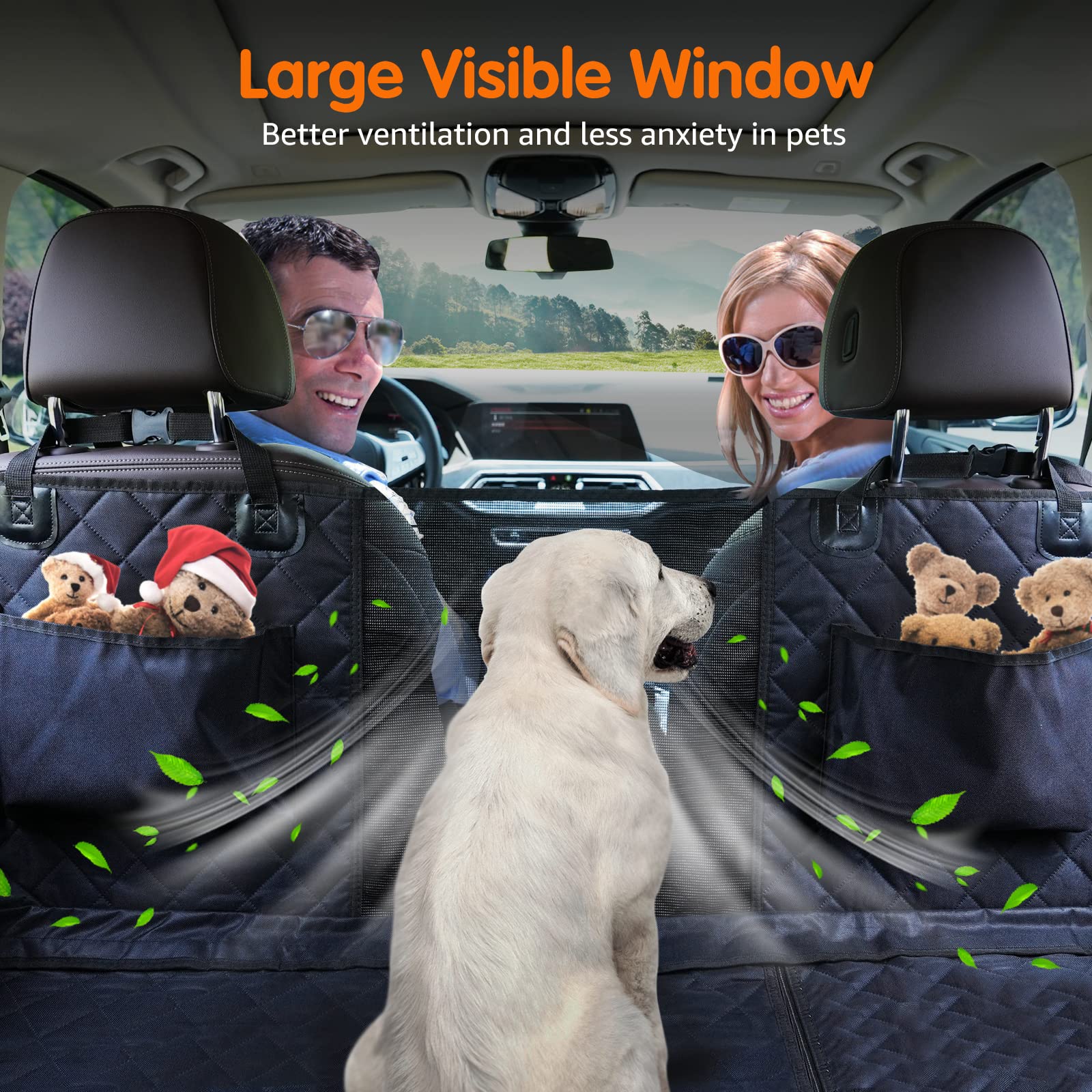 nzonpet Upgraded 6-in-1 Dog Car Seat Cover for Back Seat, 100% Waterproof Dog Car Hammock, Nonslip Dog Seat Cover for Cars Trucks and SUVs, Backseat Cover Protector for Dogs with Mesh Window- Black