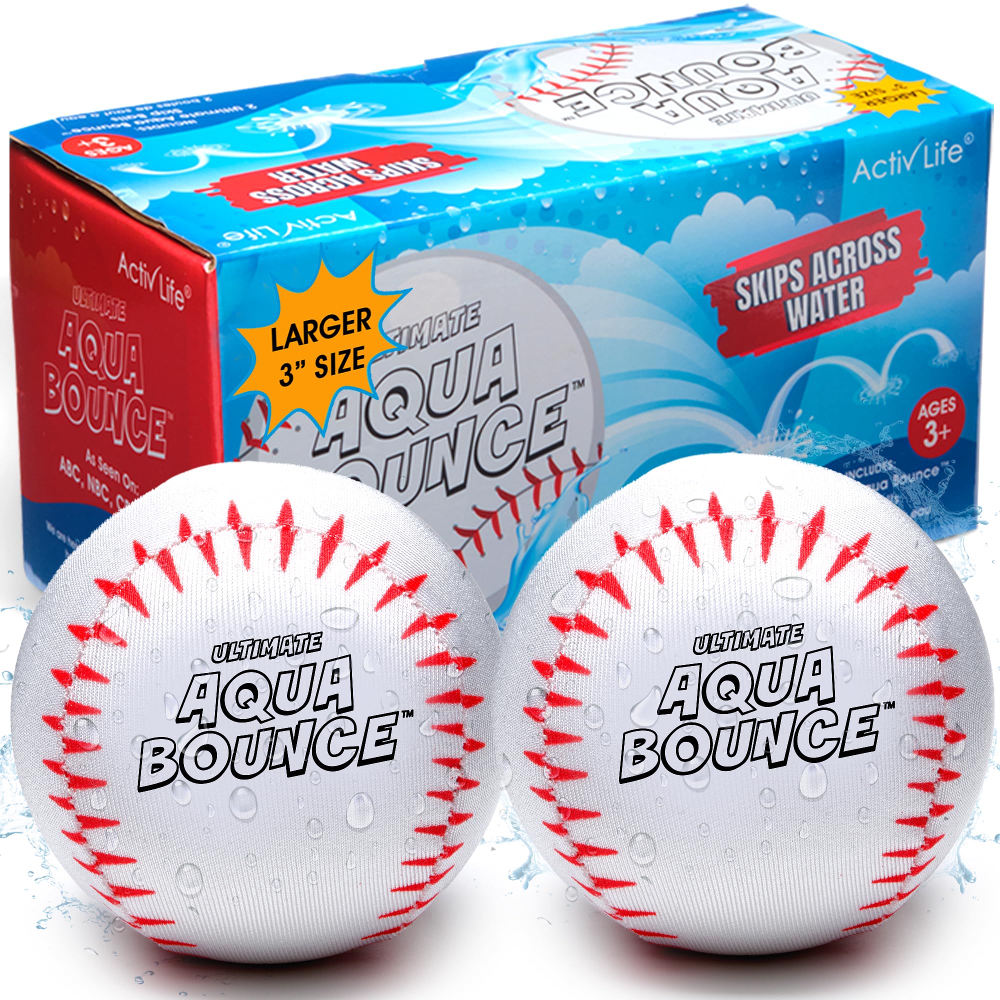 Ultimate Larger 3” Size Skip Balls (Baseball) Beach Pool Toys for Kids Ages 8-12 Year Old Boys Girls Gifts Easter Basket Stuffers for Teens Family Fun Water Games Adult Men Women Best Birthday Present