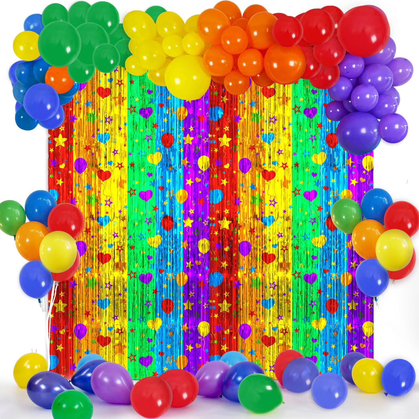 Avezano 134PCS Rainbow Party Decorations, Pride Decorations Metallic Tinsel Foil Fringe Balloons Arch Garland Kit Backdrop for Birthday Decor Pride Mouth Selfie Picture Photo Booth Props Supplies