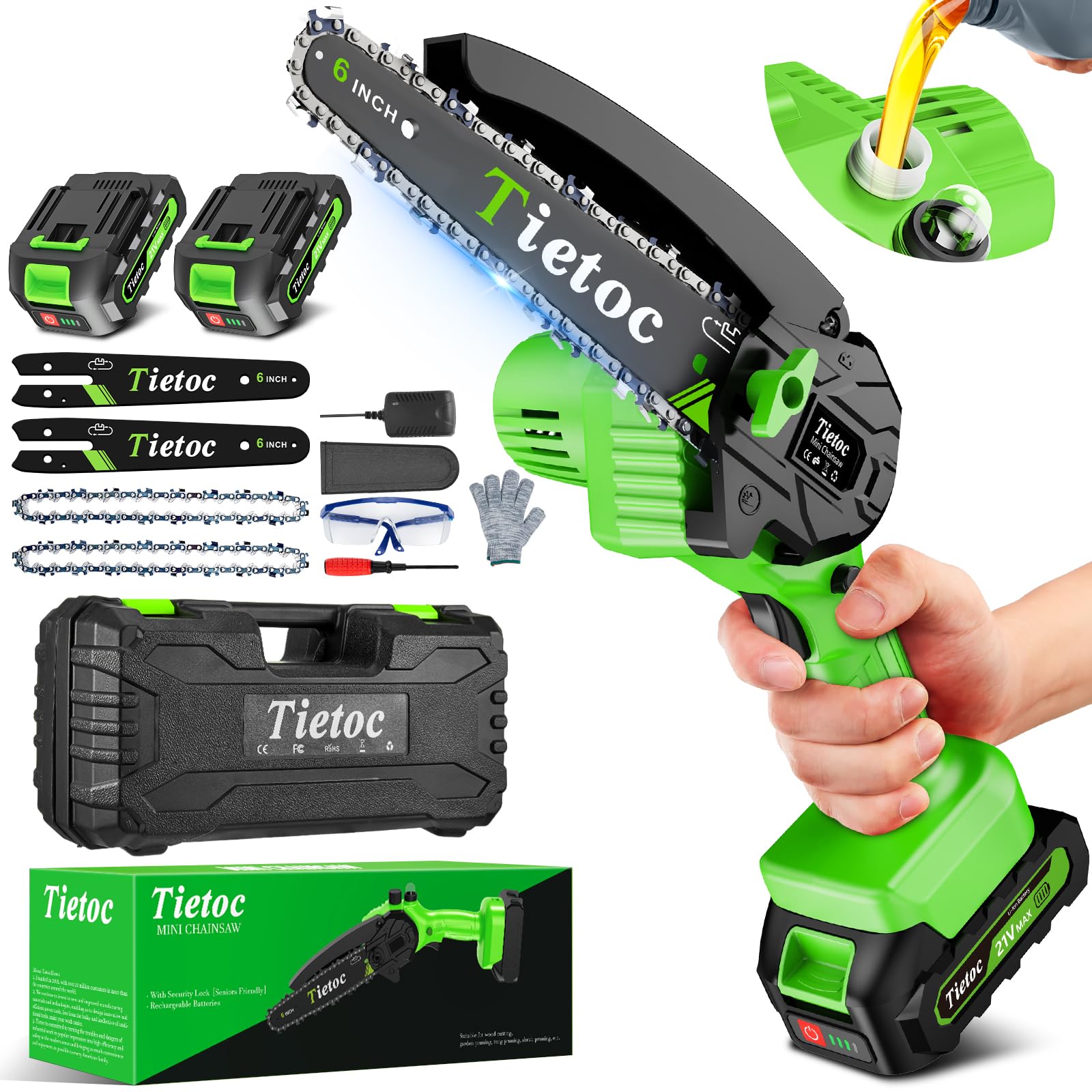 Tietoc Mini Chainsaw 6-Inch with 2 Batteries, Electric Saw Gifts for Men Dad Husband Gardener, Cool Gadgets for Men 2024, Mens Gifts for Birthday Anniversary Stocking Stuffers for Adults Men Dad