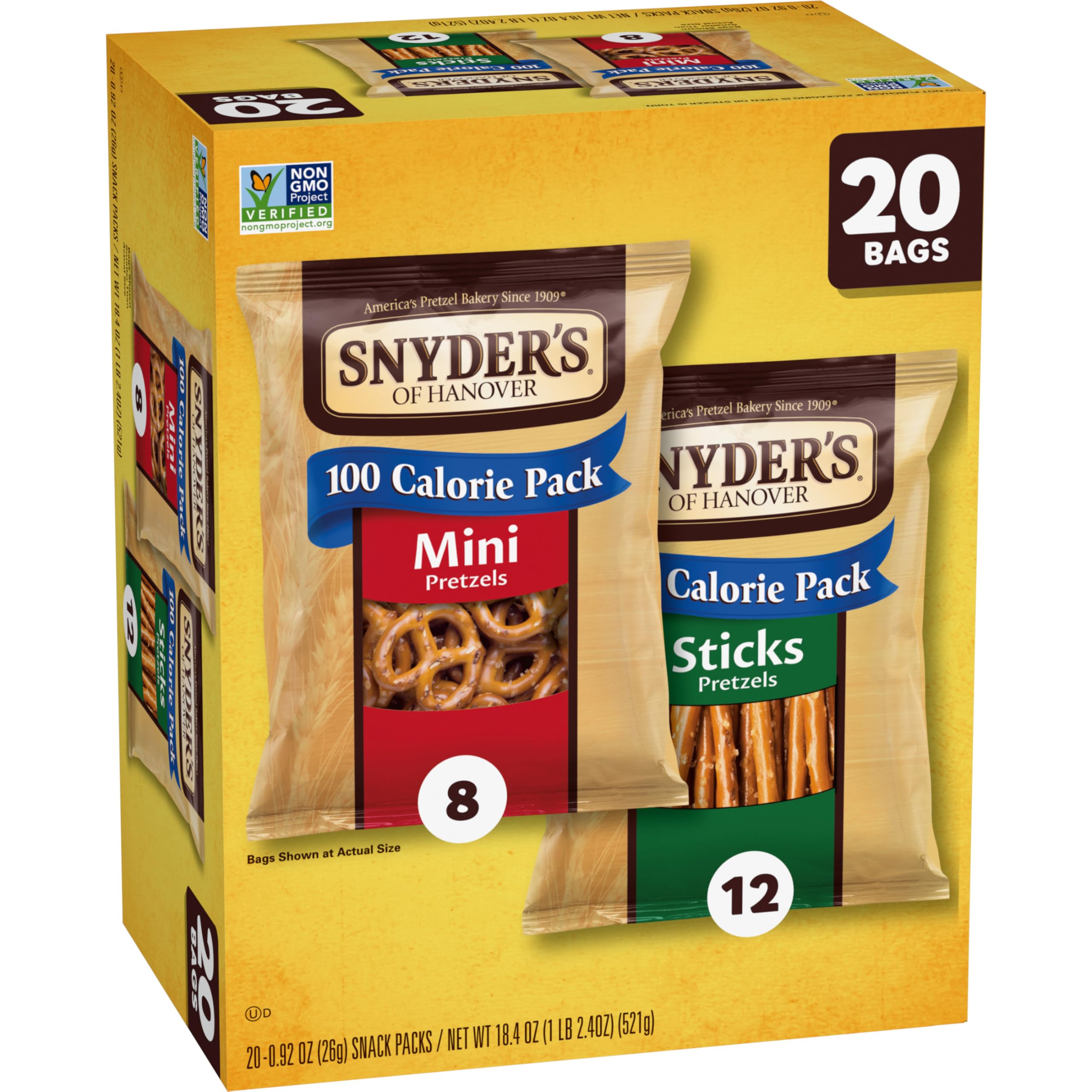 Snyder's of Hanover Pretzels, Minis and Sticks 100 Calorie Packs, 20 Ct Variety Pack