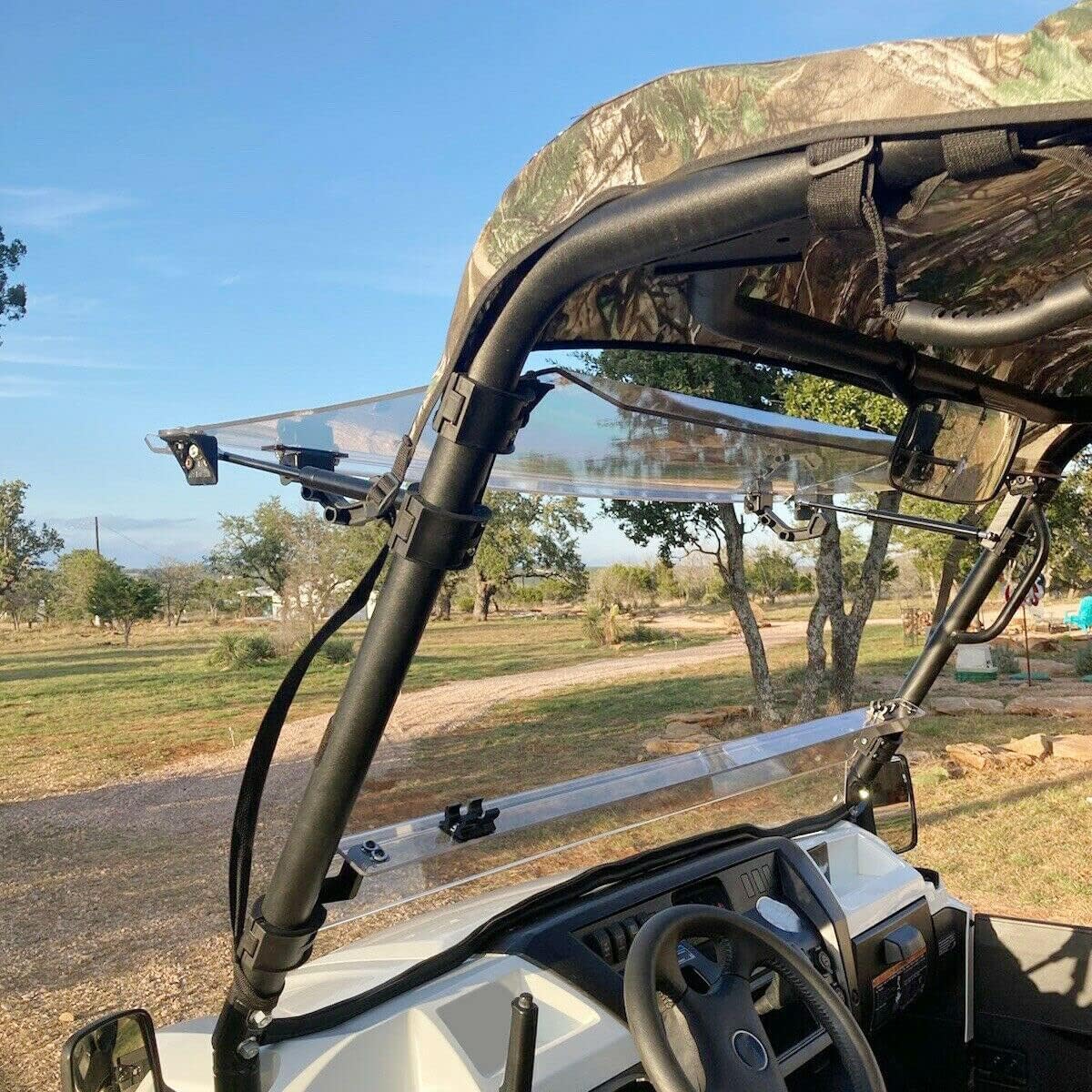 HECASA 2-IN-1 Folding Windshield Compatible with 2015+ Kawasaki Mule Pro FXT/DXT/DX/FX Clear Flip Windscreen Gas Spring Included Heavy Duty Scratch Resistance