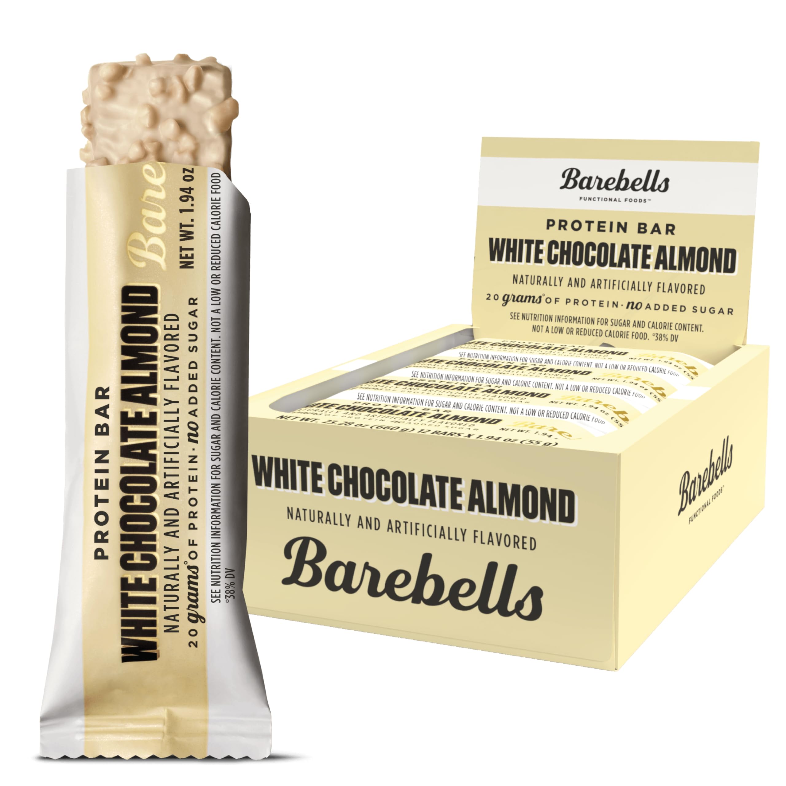 Barebells Protein Bars White Chocolate Almond - 12 Count, Protein Snacks with 20g of High Protein - Chocolate Protein Bar with 1g of Total Sugars - On The Go Protein Snack & Breakfast Bars…