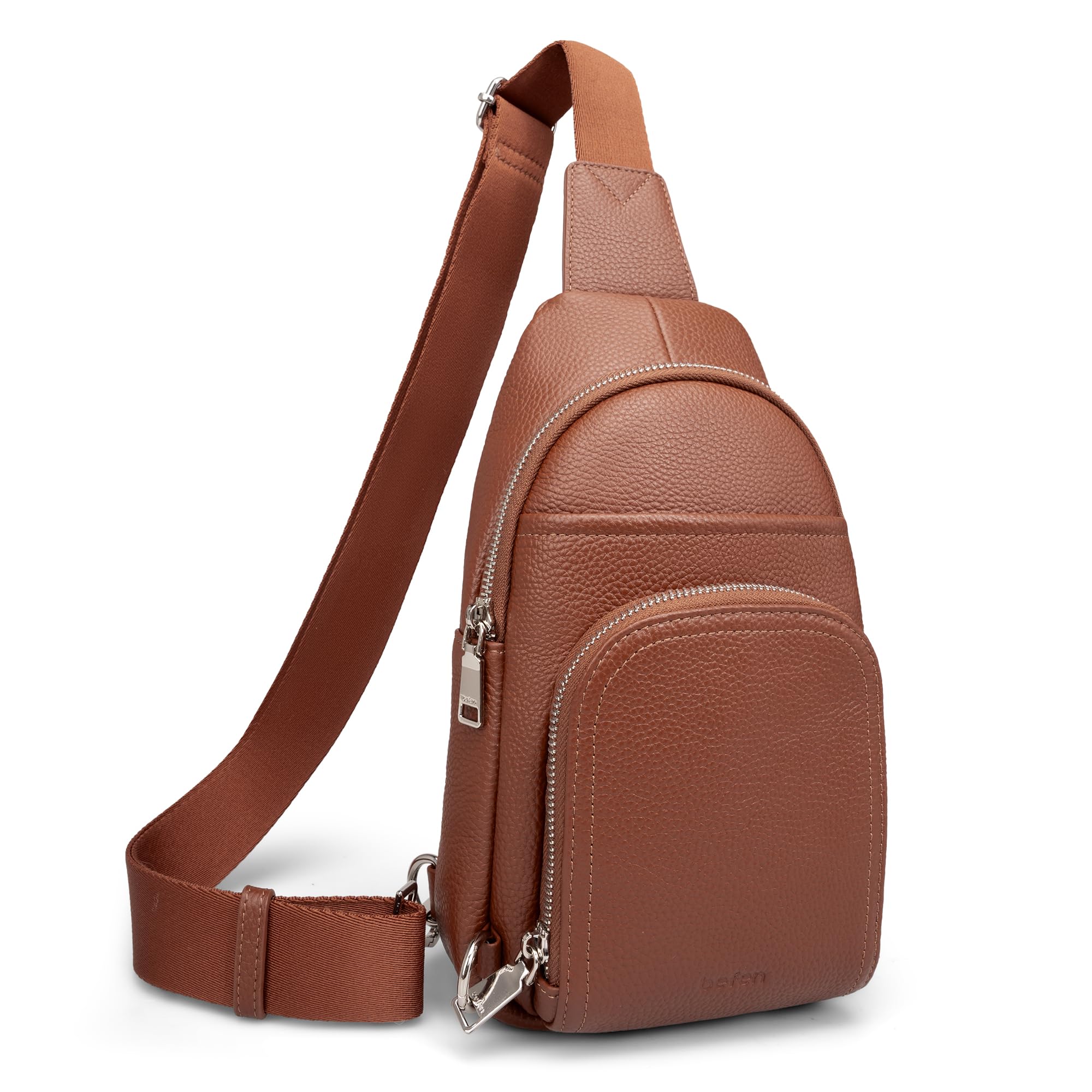 befen Real Leather Small Sling Bags for Women, Womens Anti-Theft Crossbody Bag Purses Chest Bags Purse with Built in RFID Wallet for Travel Cognac Brown