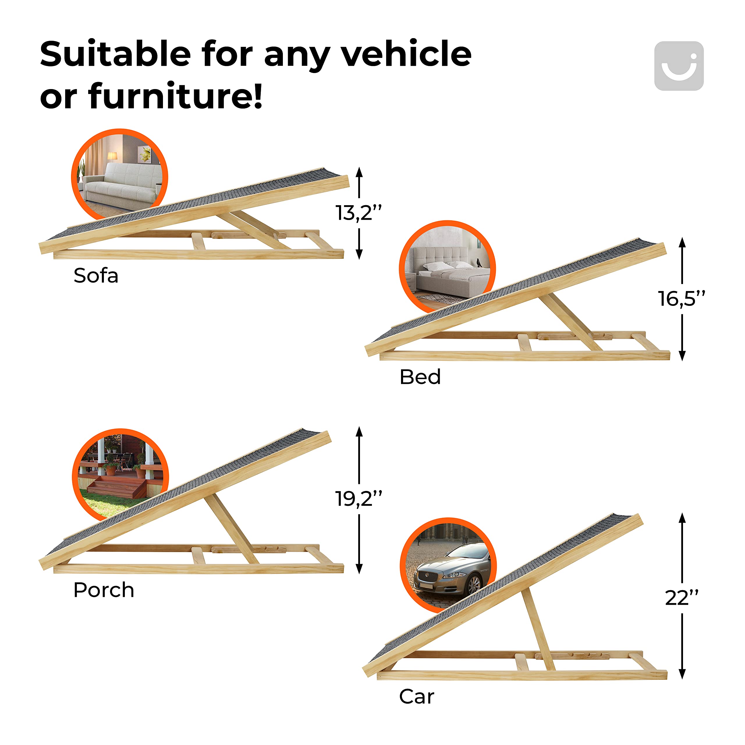 Adjustable Ramp for All Pets, Lightweight Ramp for Large or Small Dogs, Foldable Dog Ramp with Non-Slip Surface, Indoor Dog Ramp for Couch or Sofa, Portable Car Pet Ramp