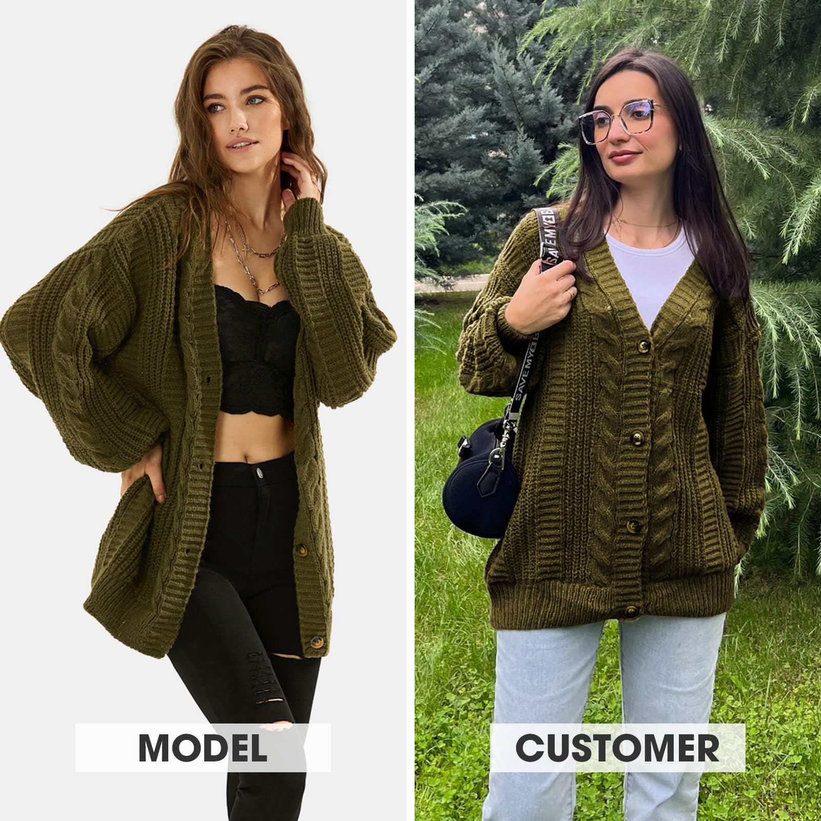 EXLURA Womens 2025 Oversized Cardigan Sweaters Fall Winter Lightweight Soft Knit Cardigan Open Front Button Outwear Coats Army Green