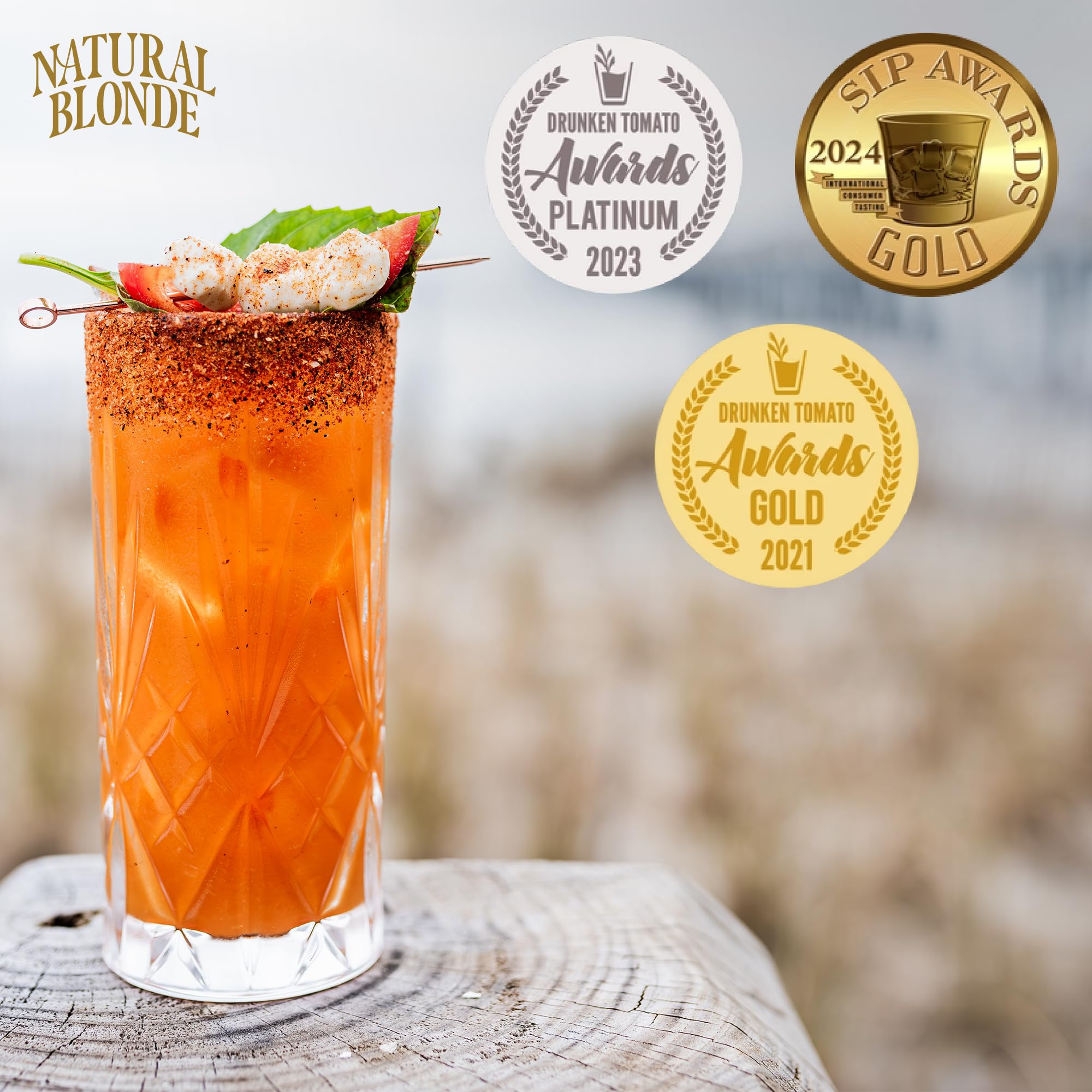 Natural Blonde Spicy Golden Bloody Mary Mix - All-Natural Cocktail Mixer with Hand-Picked Golden Tomatoes - Low Sodium, Low Calorie, Gluten Free - 50 Fl Oz (2 Pack)