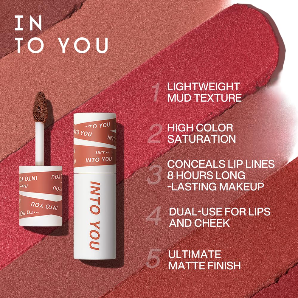 INTO YOU Matte Lipstick for Women, Matte Red Lipstick Long Lasting, Multi-Purpose for Lips and Cheek, Non-Stick Cup Not Fade Lip Stain Makeup Cosmetics Official Directly (EM18)