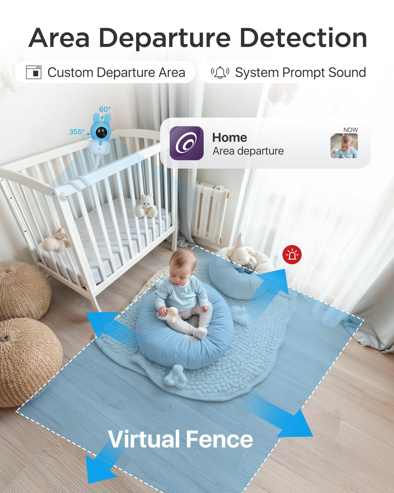 Loocam 2.5K 4MP Smart Baby Monitor with 64GB SD Card, AI Cry/Face/Area Departure Detect, 2.4G & 5G WiFi Security Camera Indoor, Pan & Tilt Auto Track, Two-Way Talk, Temp-Humidity Monitor, Night Vision