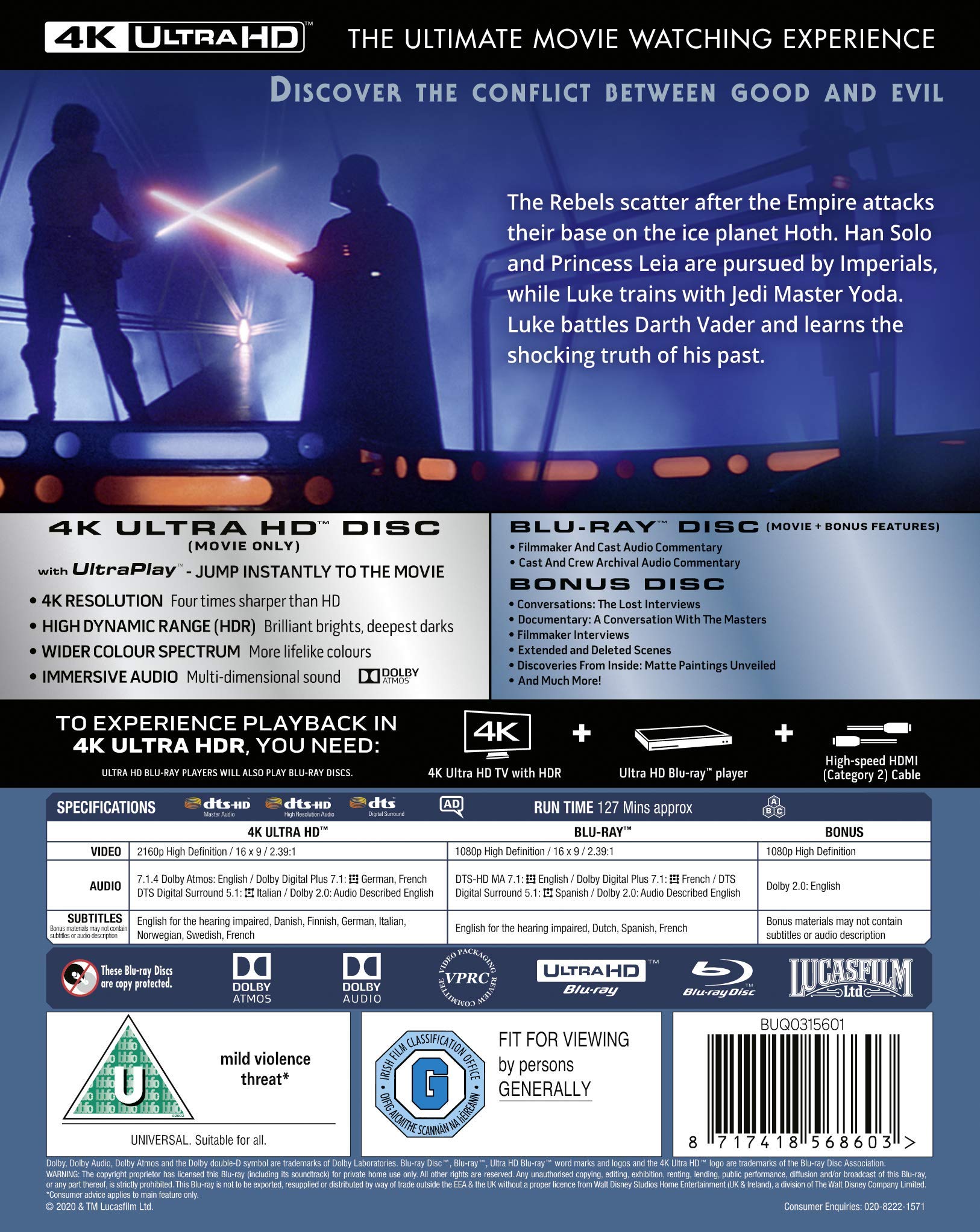 Star Wars Episode V: The Empire Strikes Back [Blu-ray] [2020] [Region Free] [4K UHD]