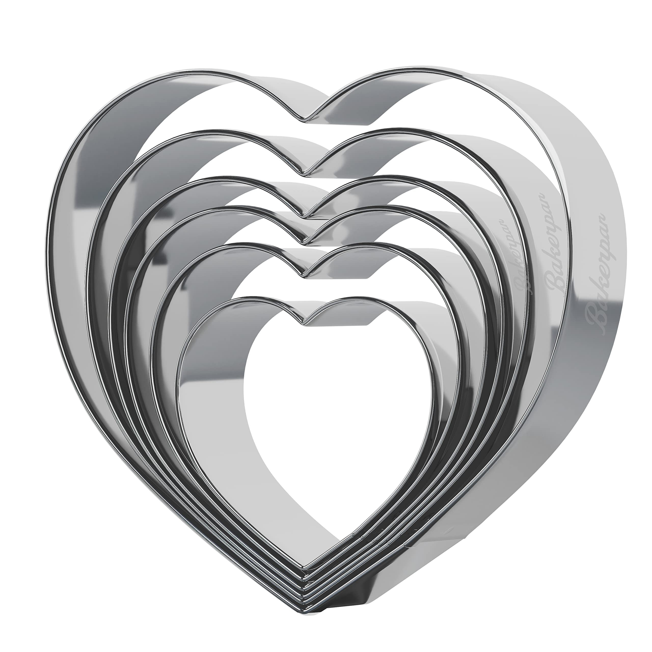 Bakerpan Stainless Steel Heart Cookie Cutter Set, Heart Cookie Cutters for Baking, Valentines Day Cookie Cutters