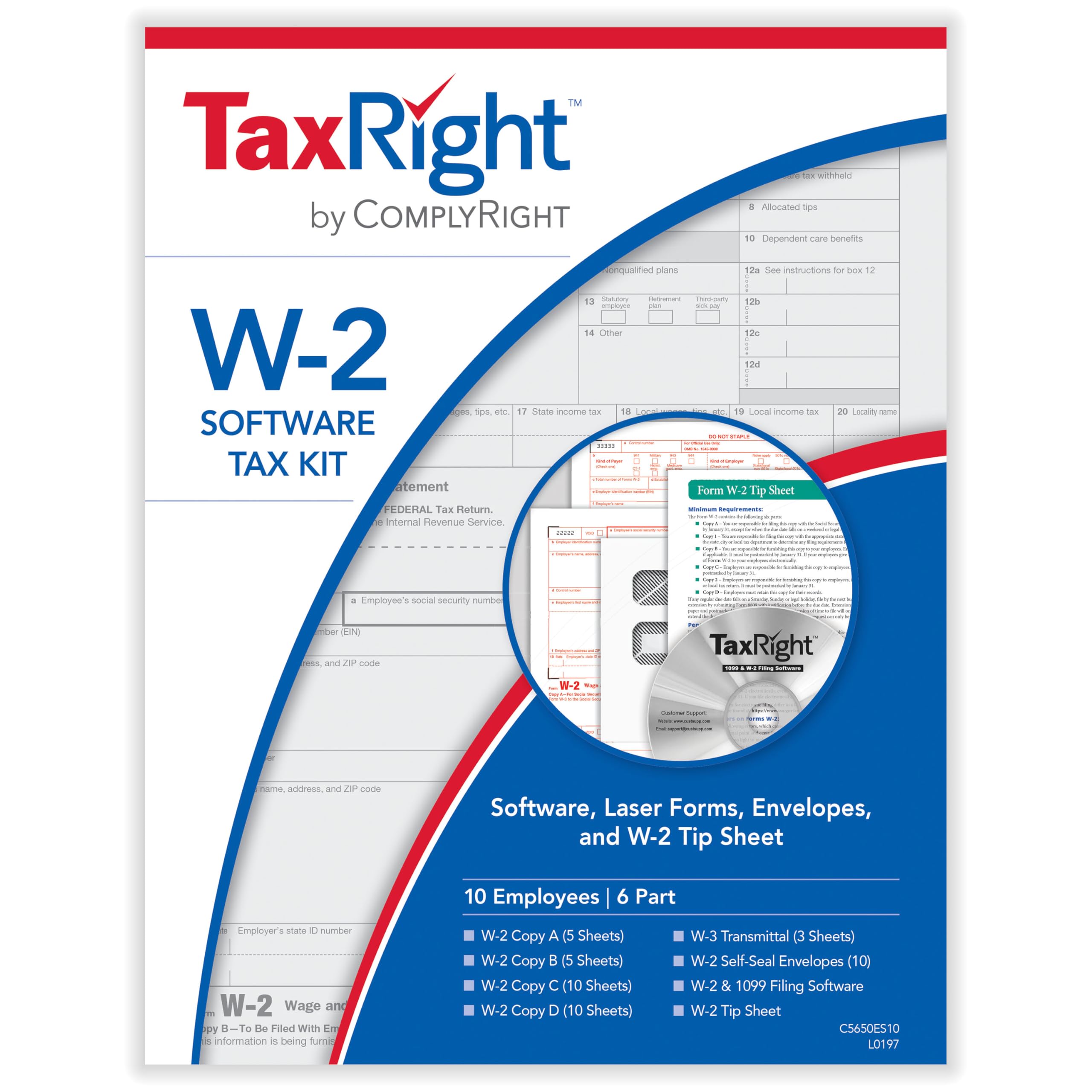 ComplyRight 2024 TaxRight W-2 Tax Kit (6-Part) | 10 Employees |Self-Seal Envelopes | Software