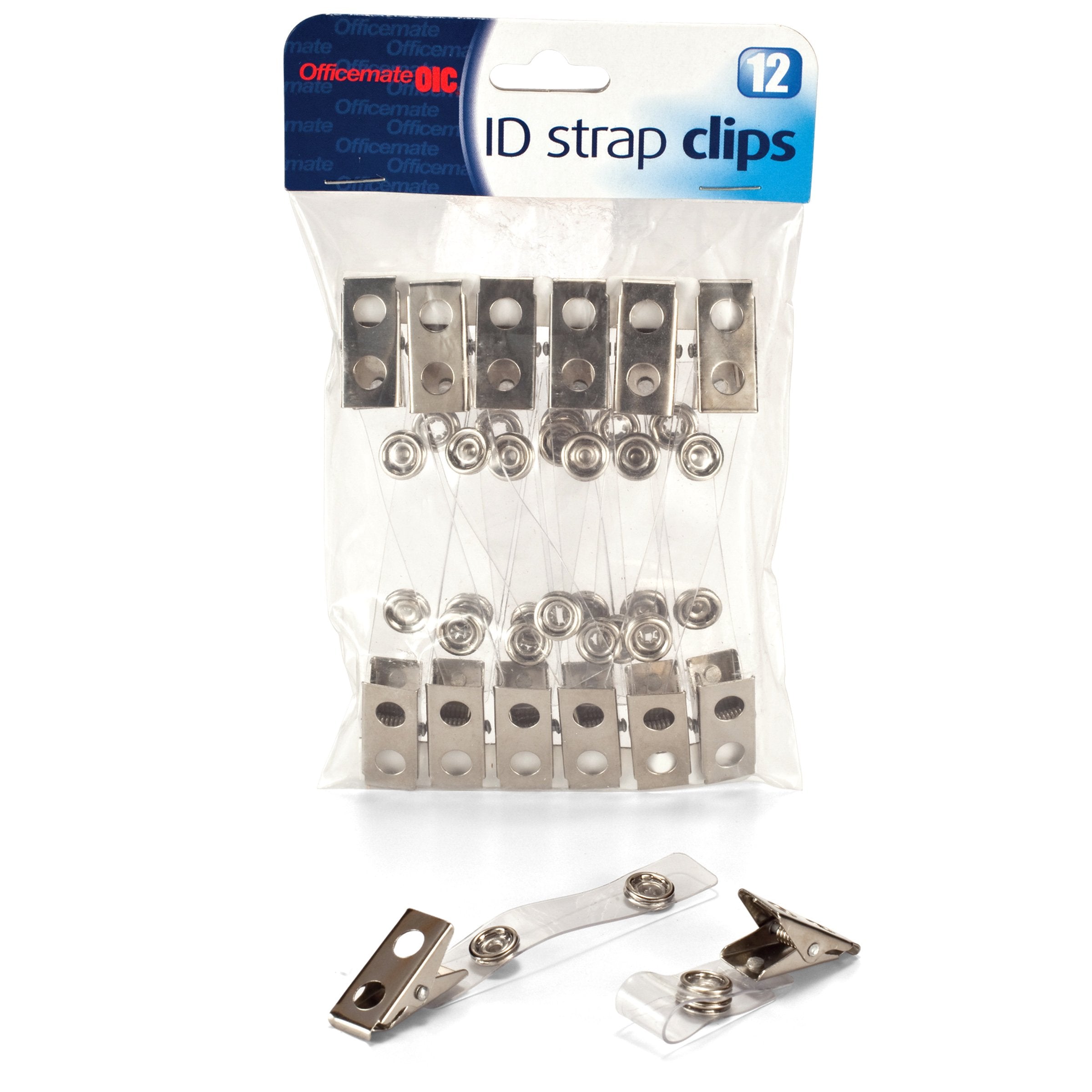 Officemate ID Badge Clips with Snap Straps, Pack of 12 (37005)