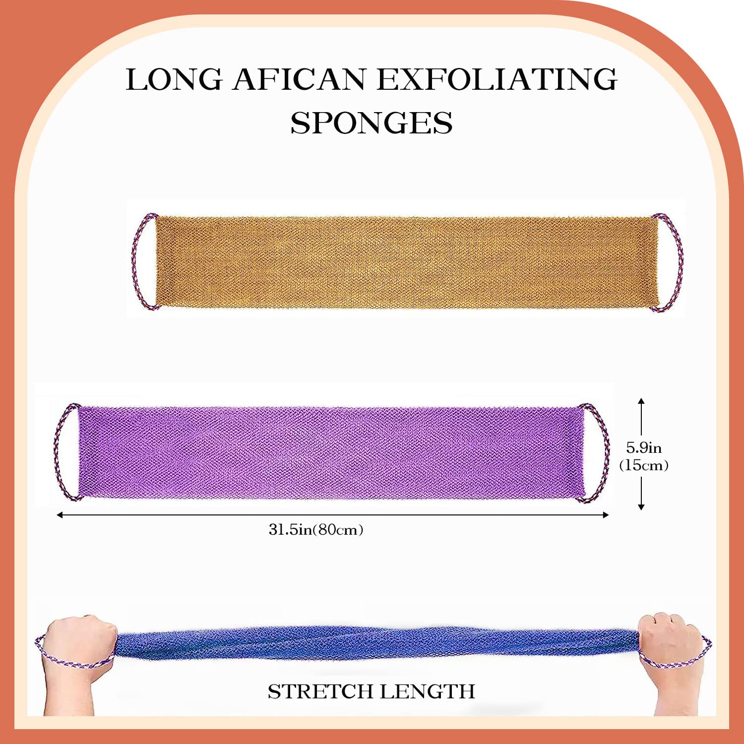 Dr.Pedi 3 Pieces African Net Sponge with Handles Long African Exfoliating Net Washcloth Bath Sponge Net Cloth Wash Net Body Back Scrubber for Shower Loofah