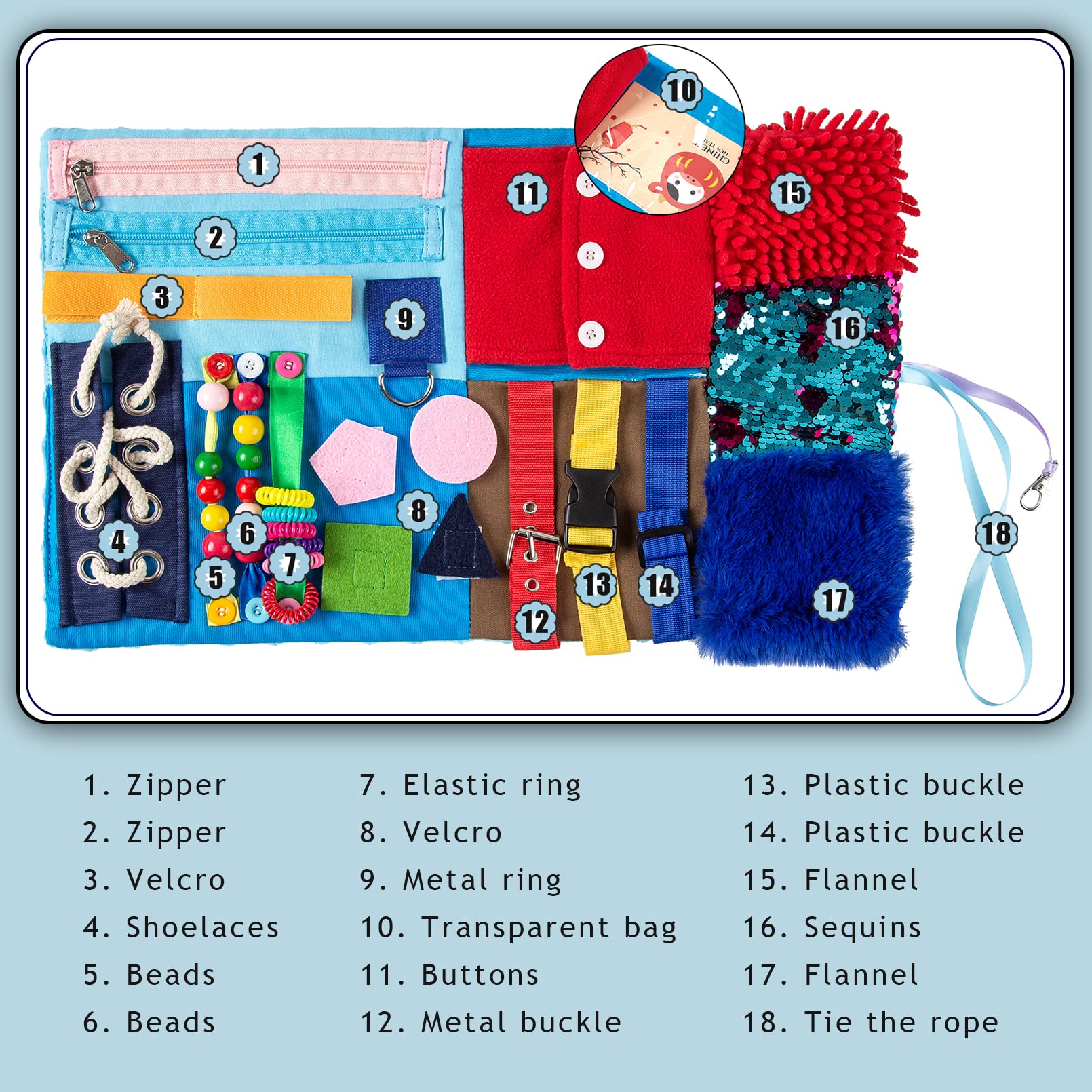 Fidget Blanket for Elderly with Dementia & Alzheimer's, Sensory Activities Mat Anxiety Relief Toys, Portable Lap Pad for Memory Loss, Autism ADHD Calming Gifts, 18-in-1 Busy Board, Mother's Day Gift
