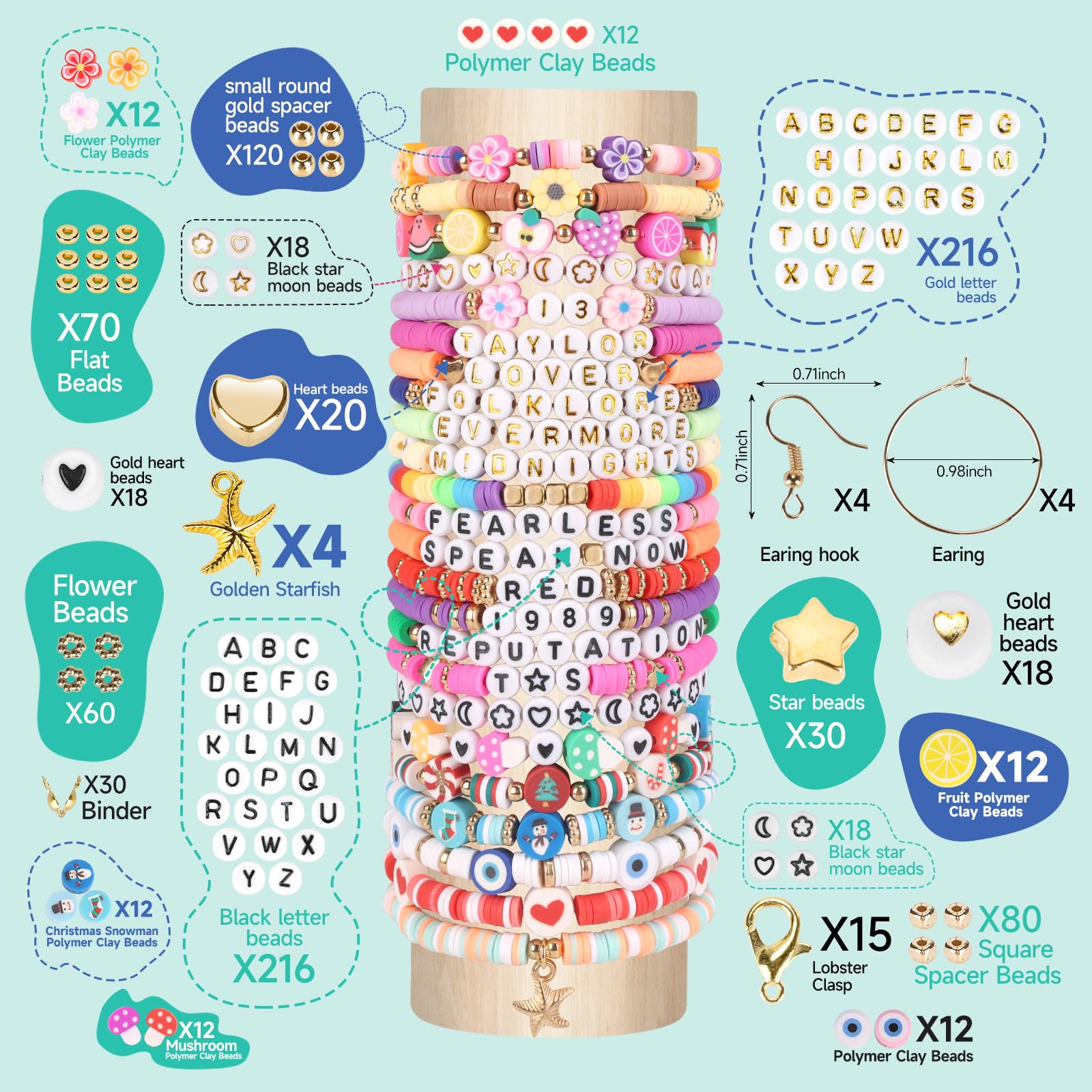 Friendship Bracelet Kit,4660 Clay Beads Bracelet Making Kit,Flat Preppy Beads for Jewelry Making,Polymer Heishi Beads with Charms Gifts for Teen Girls Crafts