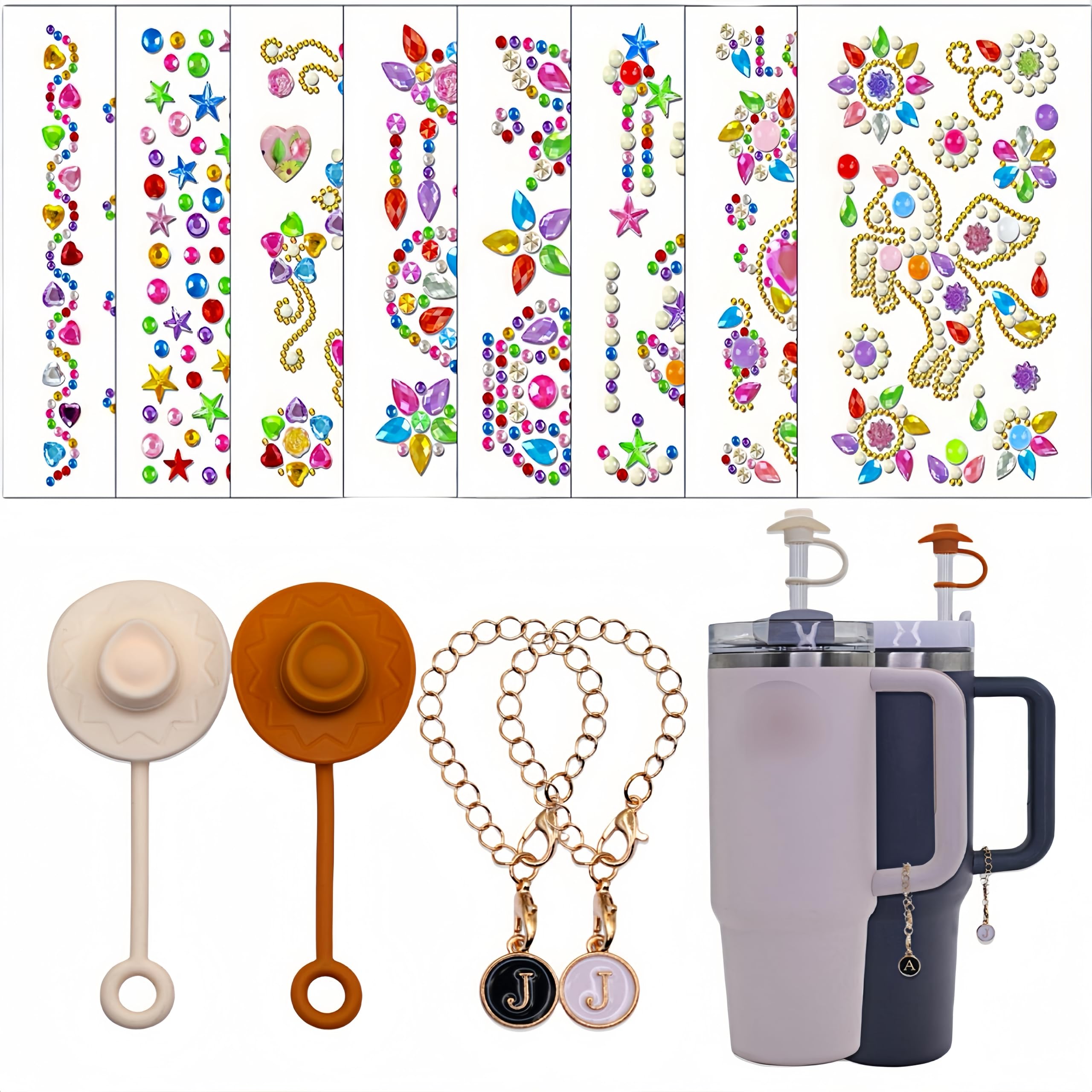 210pcs Water Bottle Stickers and 4pcs Cowboy Straw Covers Cap for Stanley