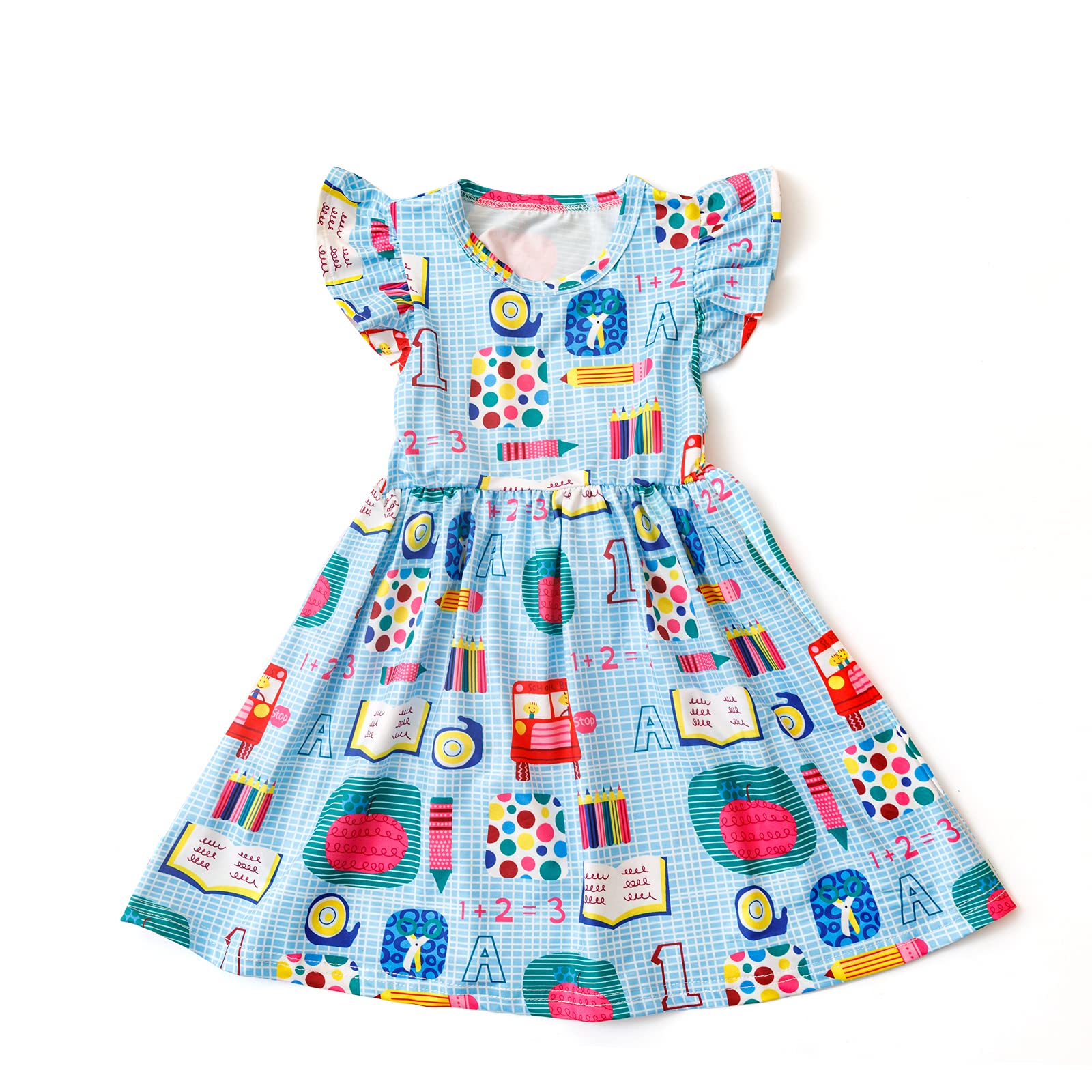JONGOS Toddler Girls Back to School Pencil Dress Causal Flutter Sleeve Ruffle Bottom Dress Summer Clothes 5-6Y
