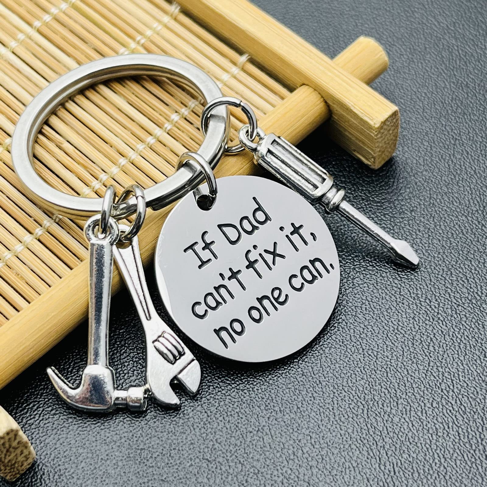 LEQIEC Father’s Day Gifts Dad Grandpa Uncle Keychain from Grandson Granddaughter Kids Niece Birthday Christmas Gifts for Men (If Dad Can't Fix It, No One Can)