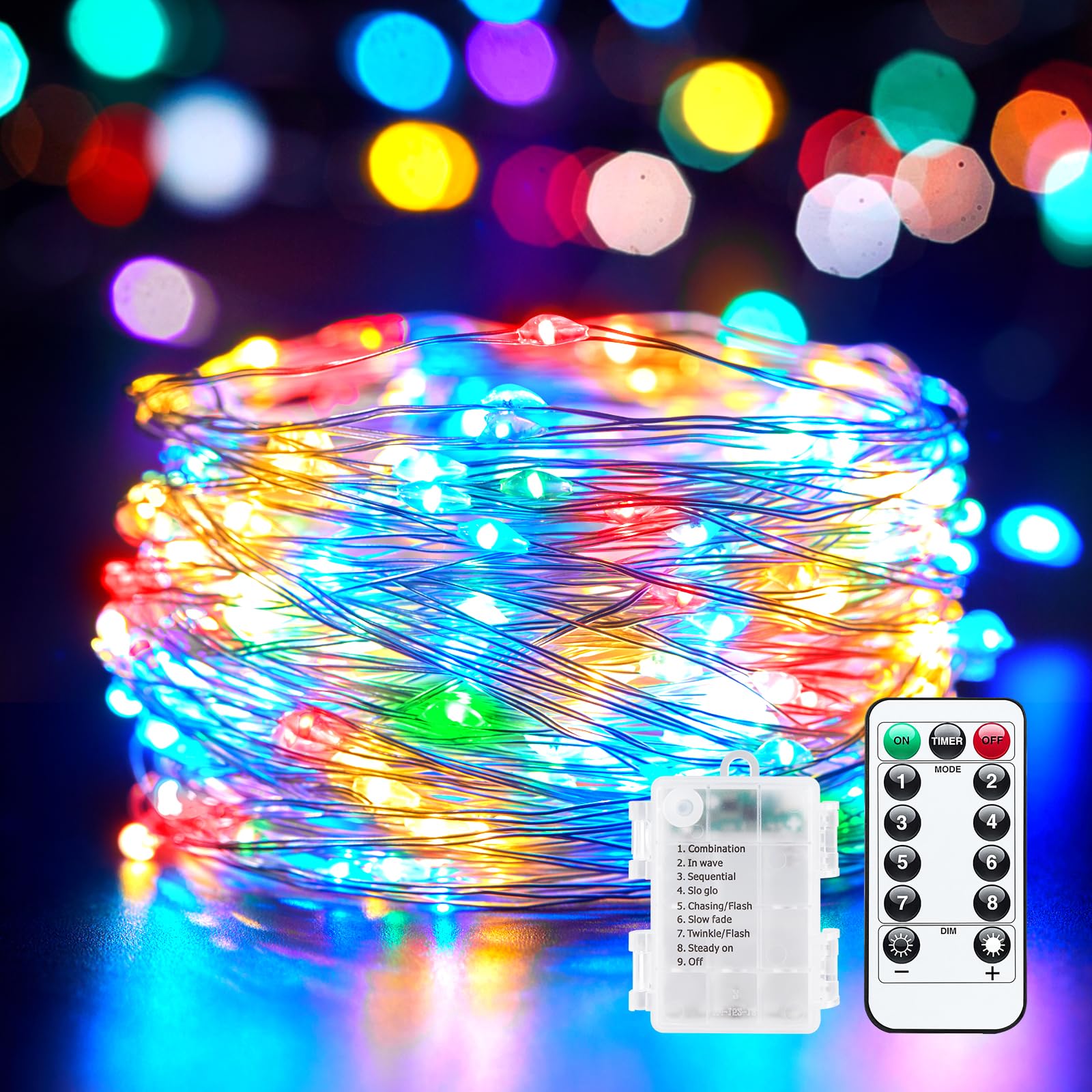 33Ft 100LED Outdoor String Lights, Fairy Lights Battery Operated with Remote, Waterproof Twinkle Lights for Bedroom Dorm Patio Tapestry Backyard Garden Party Indoor Christmas Decoration, Multicolor