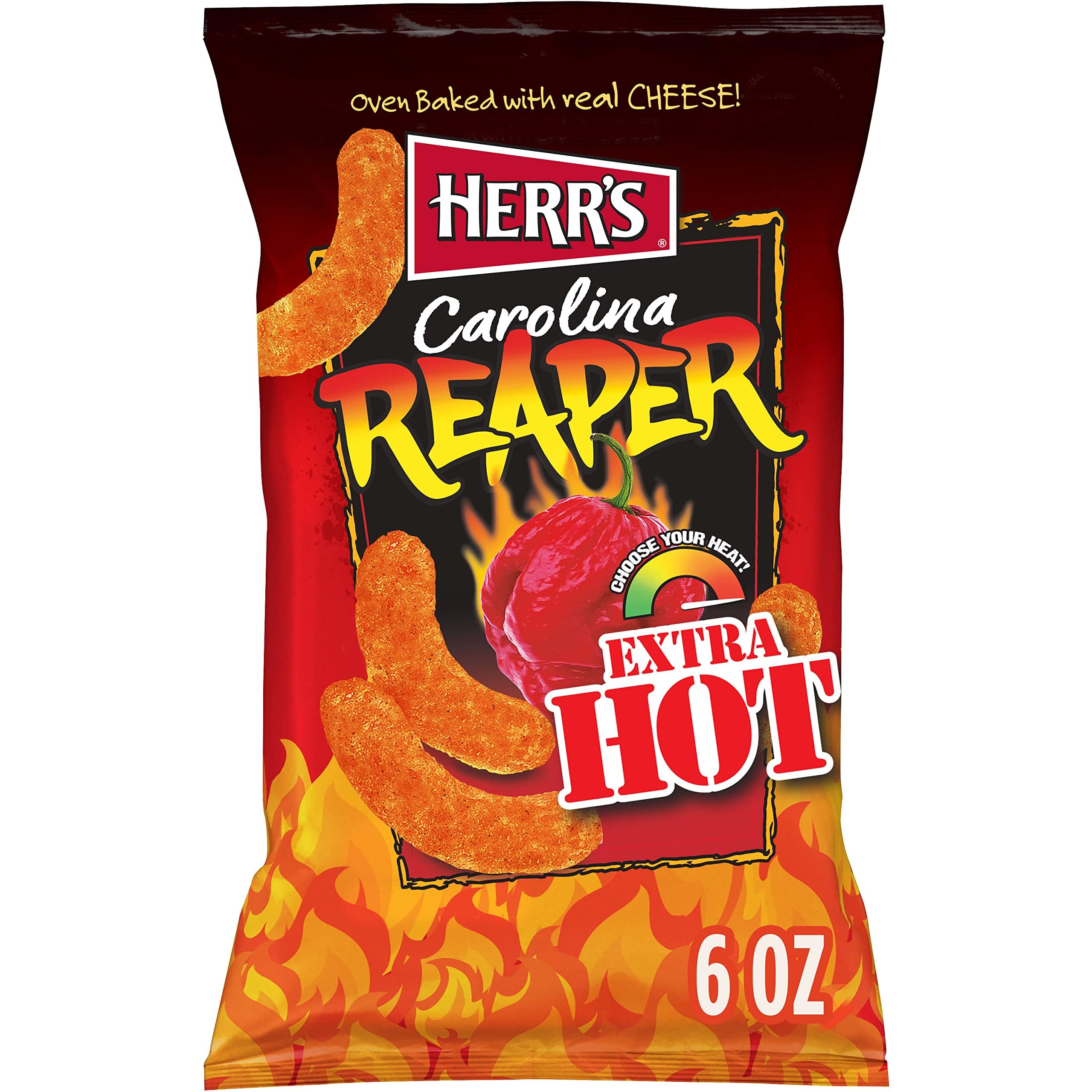 Herr's Snacks - Gluten-Free Spicy Snacks For Adults and Kids - Carolina Reaper Cheese Curls - 6 Ounce (Pack of 6)