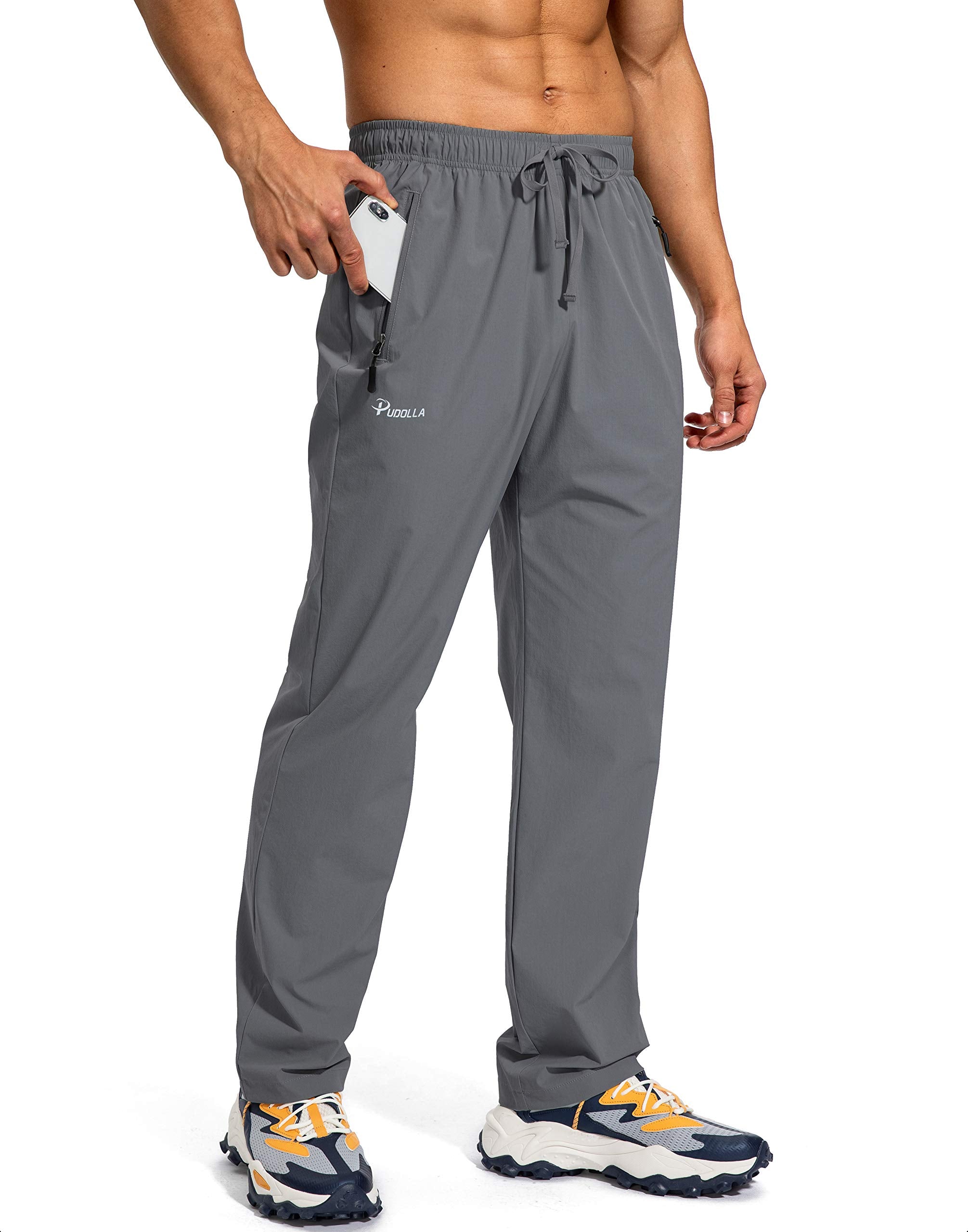 Pudolla Men's Workout Athletic Pants Elastic Waist Jogging Running Pants for Men with Zipper Pockets (Dark Grey Small)