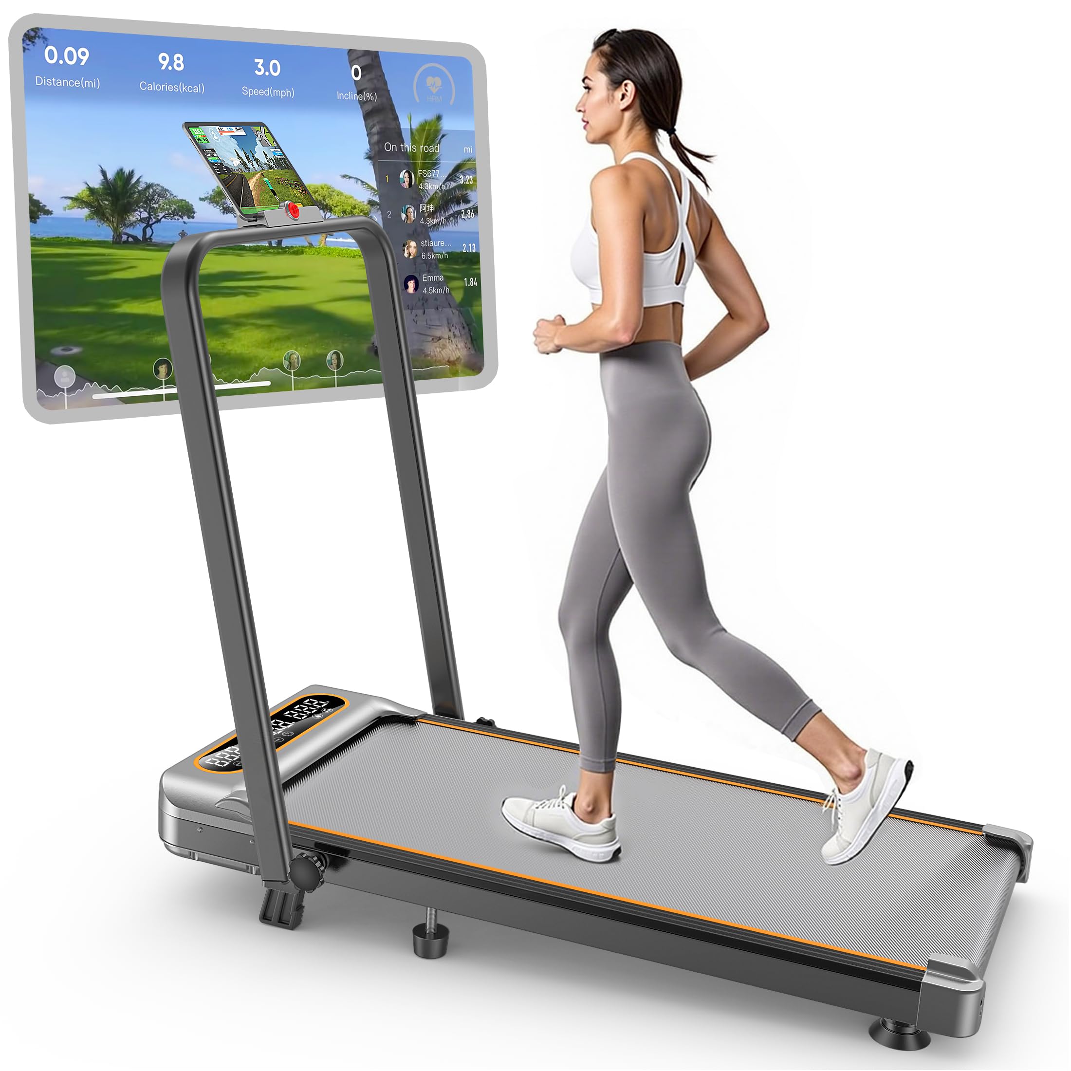 Foldable Treadmill with 10% Incline, 3.5HP Low Noise Walking Pad Treadmill with Handle Bar, Trisomy 4 in 1 Portable Under Desk Treadmills for Home/Office, 330 Lbs Capacity, APP & Remote Control