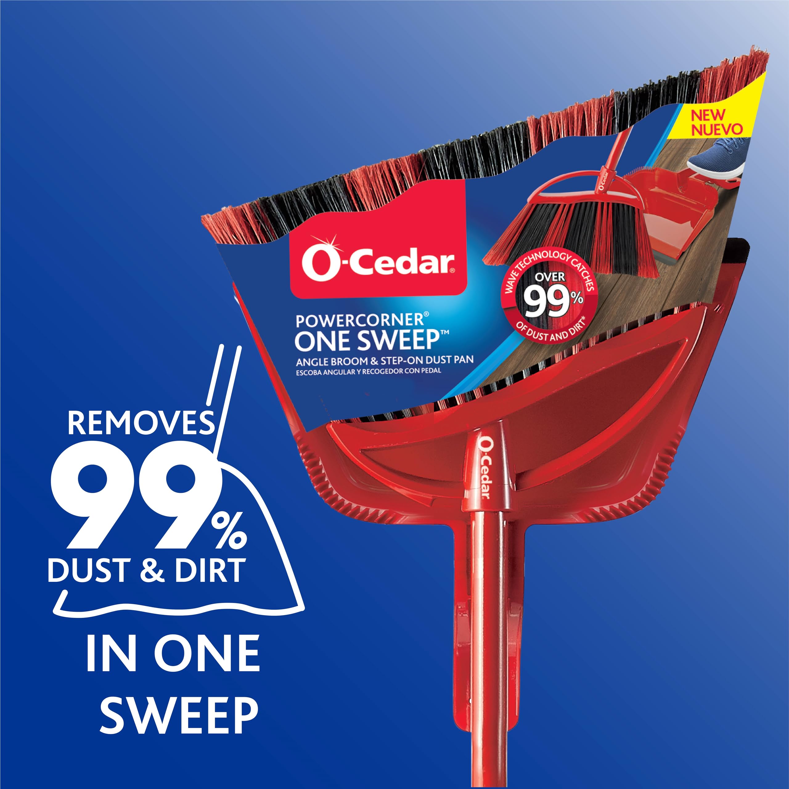 O-Cedar One Sweep Broom with Step-On Dustpan | Remove 99% with One Sweep | Lightweight Quiet Cleaning Tool | Ideal for Pet Owners